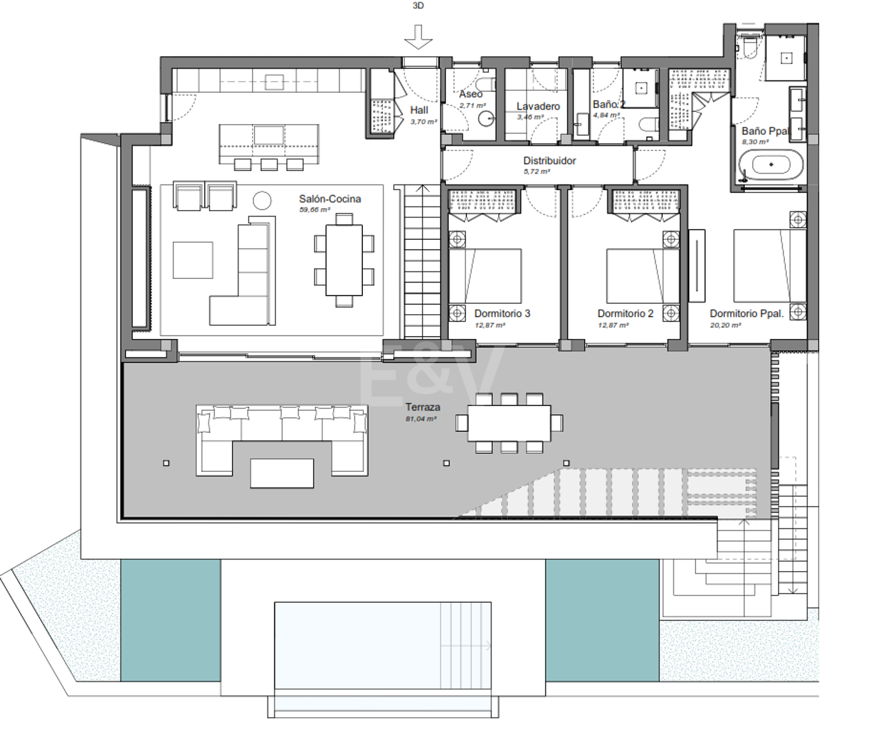 Apartamento en planta baja con jardín y piscina privada
