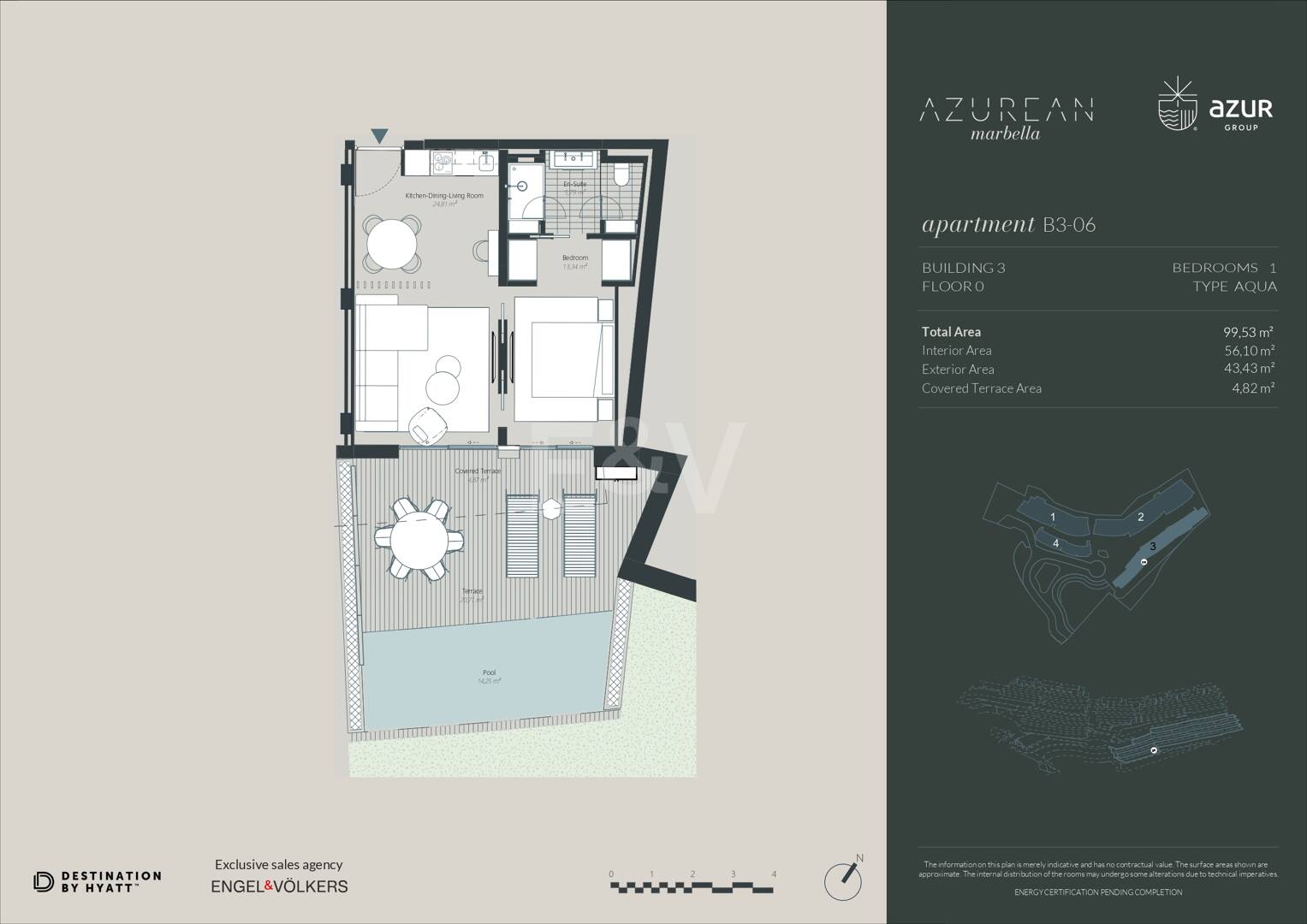 Exclusive One-Bedroom Aqua Apartment in Azurean with 5* Destination by Hyatt Management