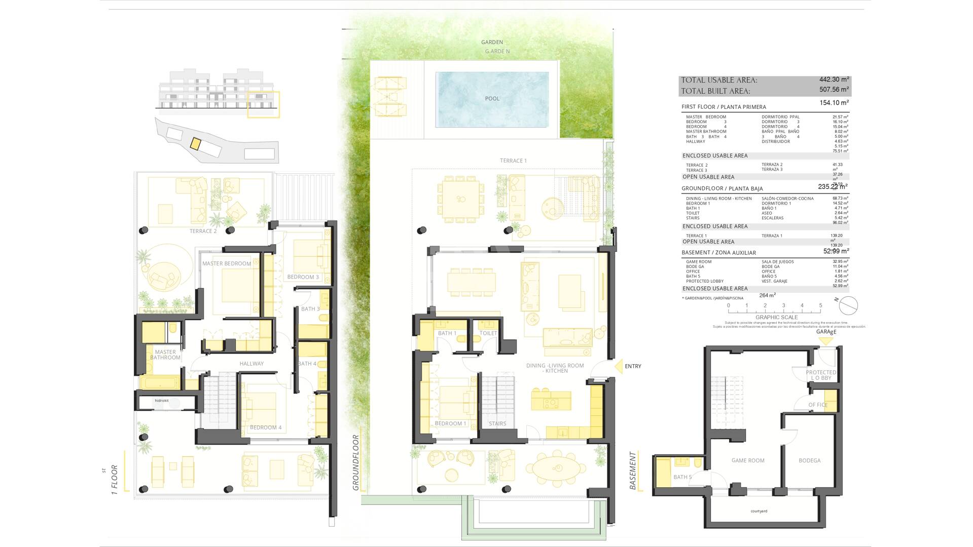 Elégant Triplex Residence avec jardin privé et piscine à quelques pas de la plage sur le Golden Mile