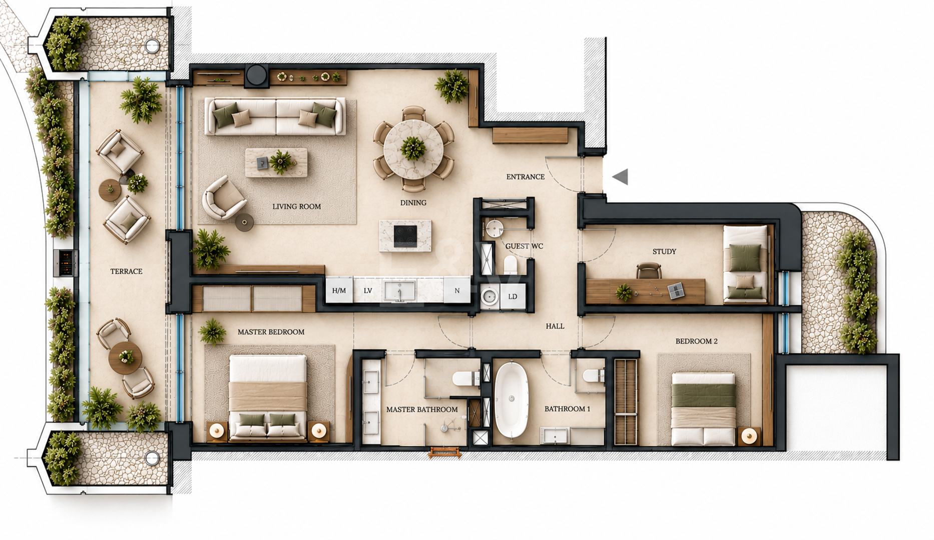 Elegante Wohnung in Las Lomas del Marbella Club mit herrlichem Berg- und Meerblick