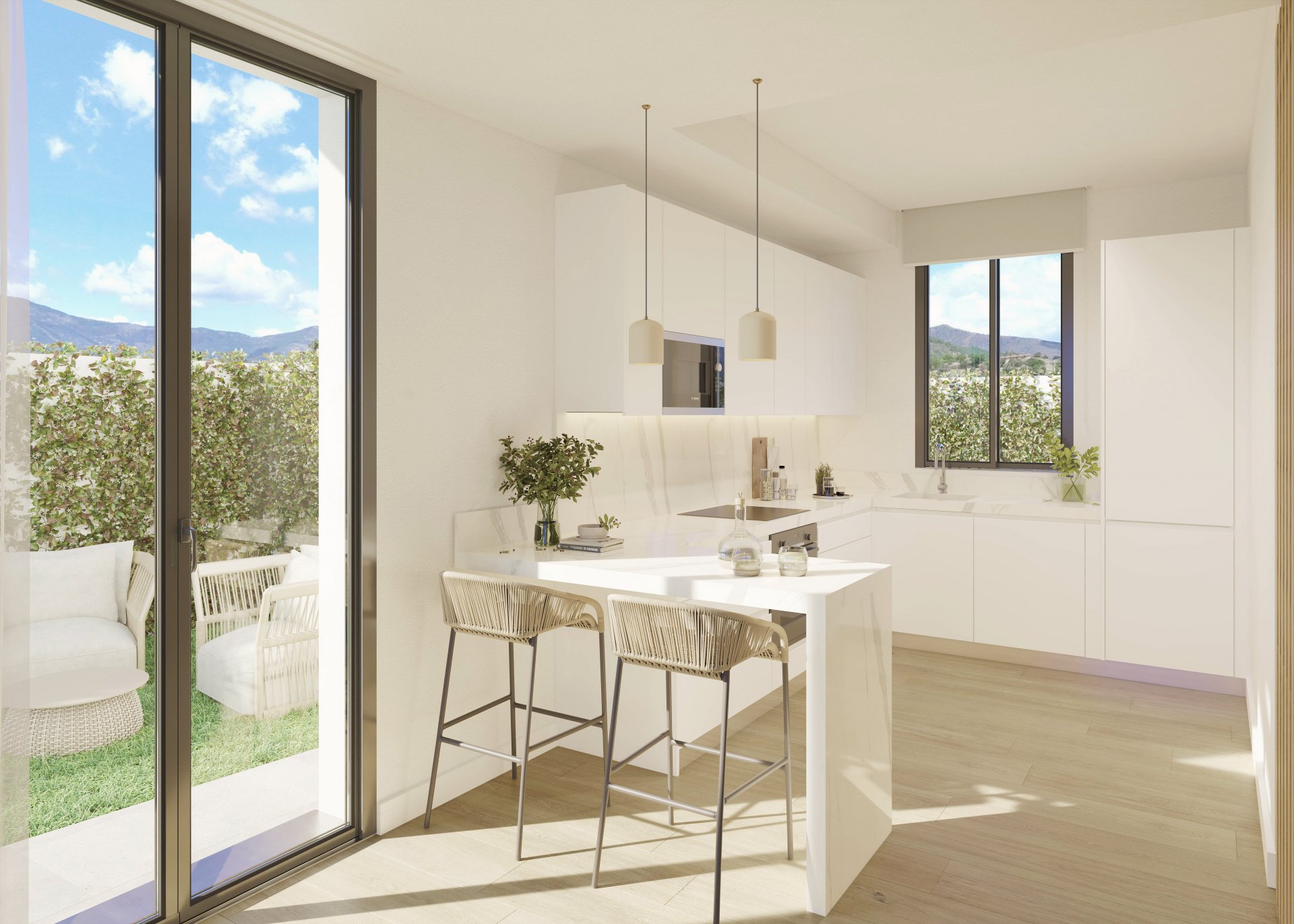 Bright semi-detached house with pool and garden