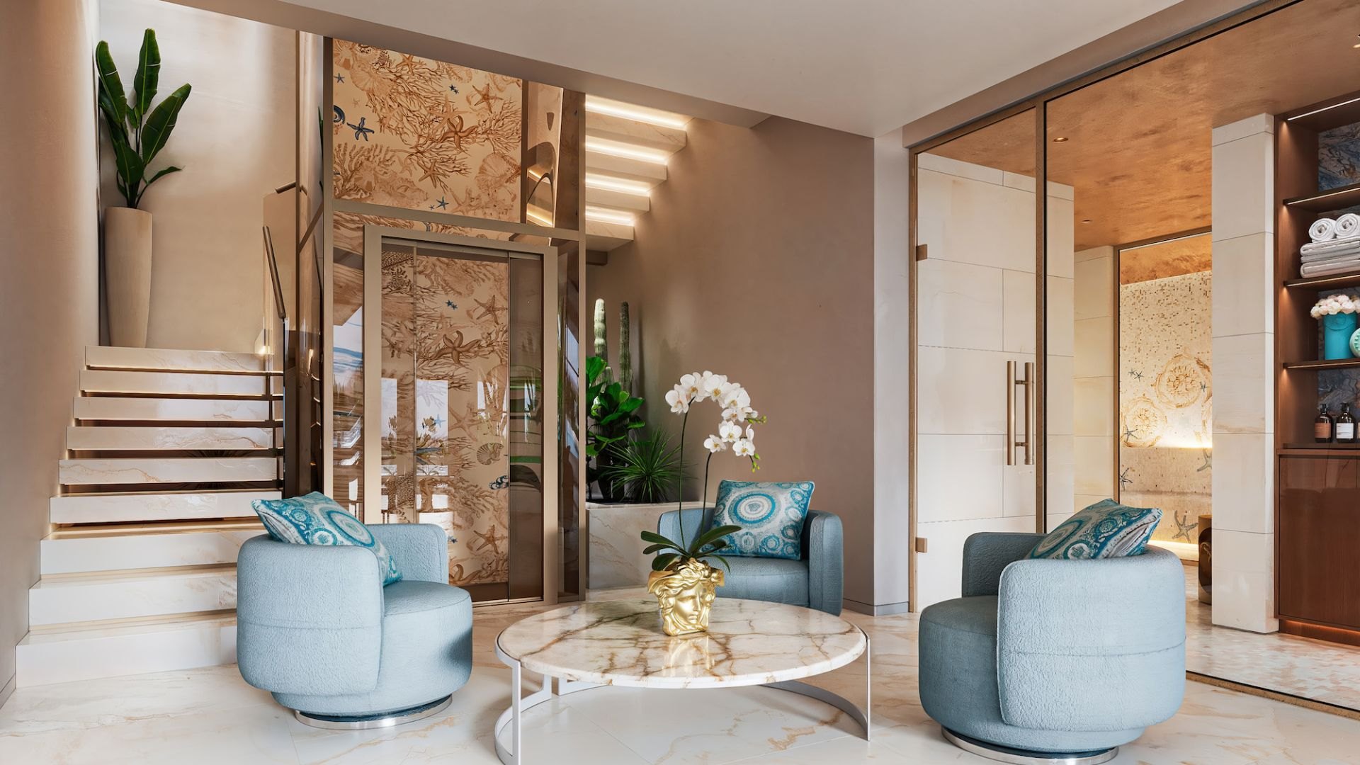 An iconic custom residence featuring Versace home design in Ocho de Oro, Marbella