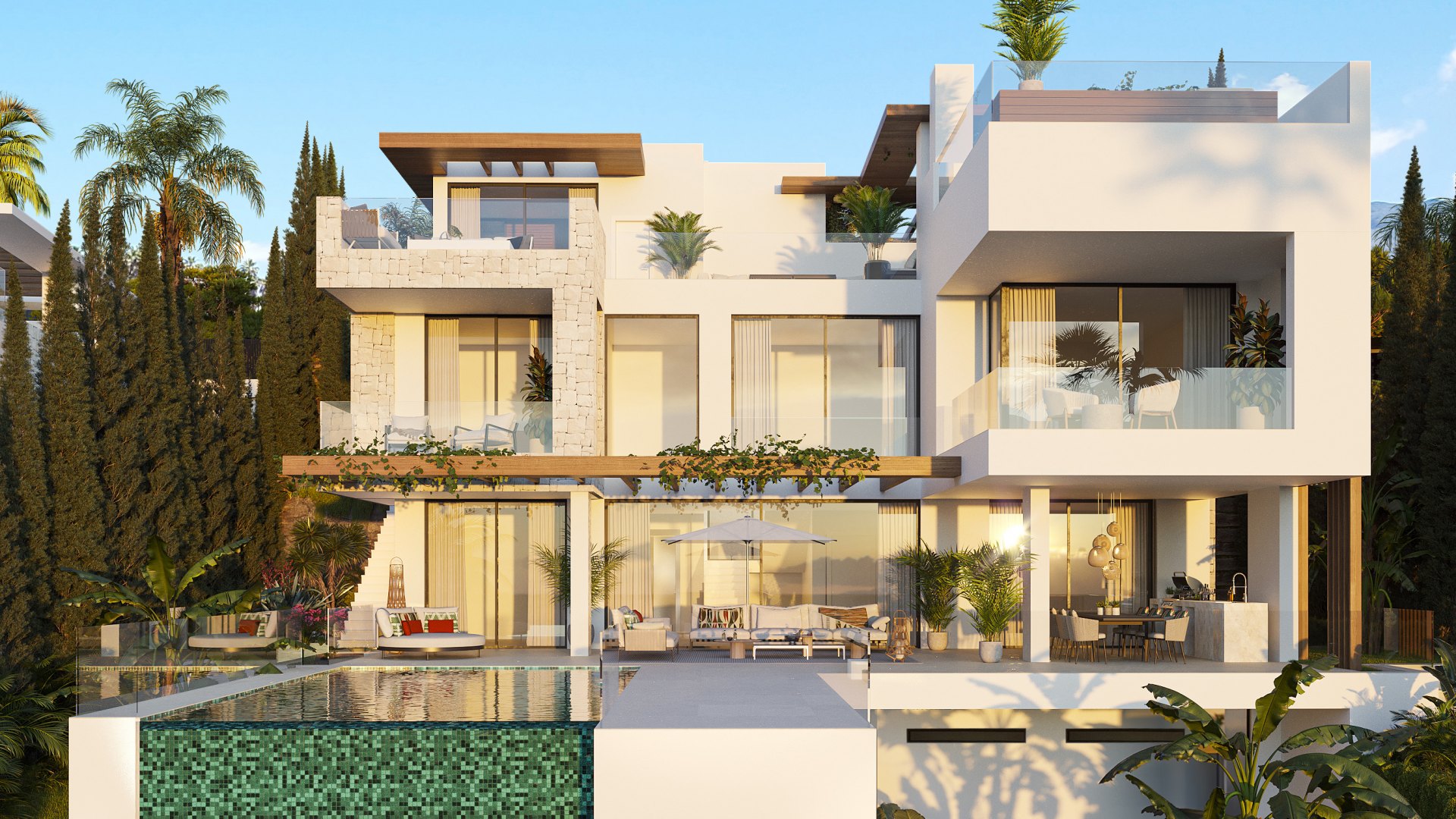 Impressive luxury villa under construction with an exclusive design and panoramic views in Estepona East