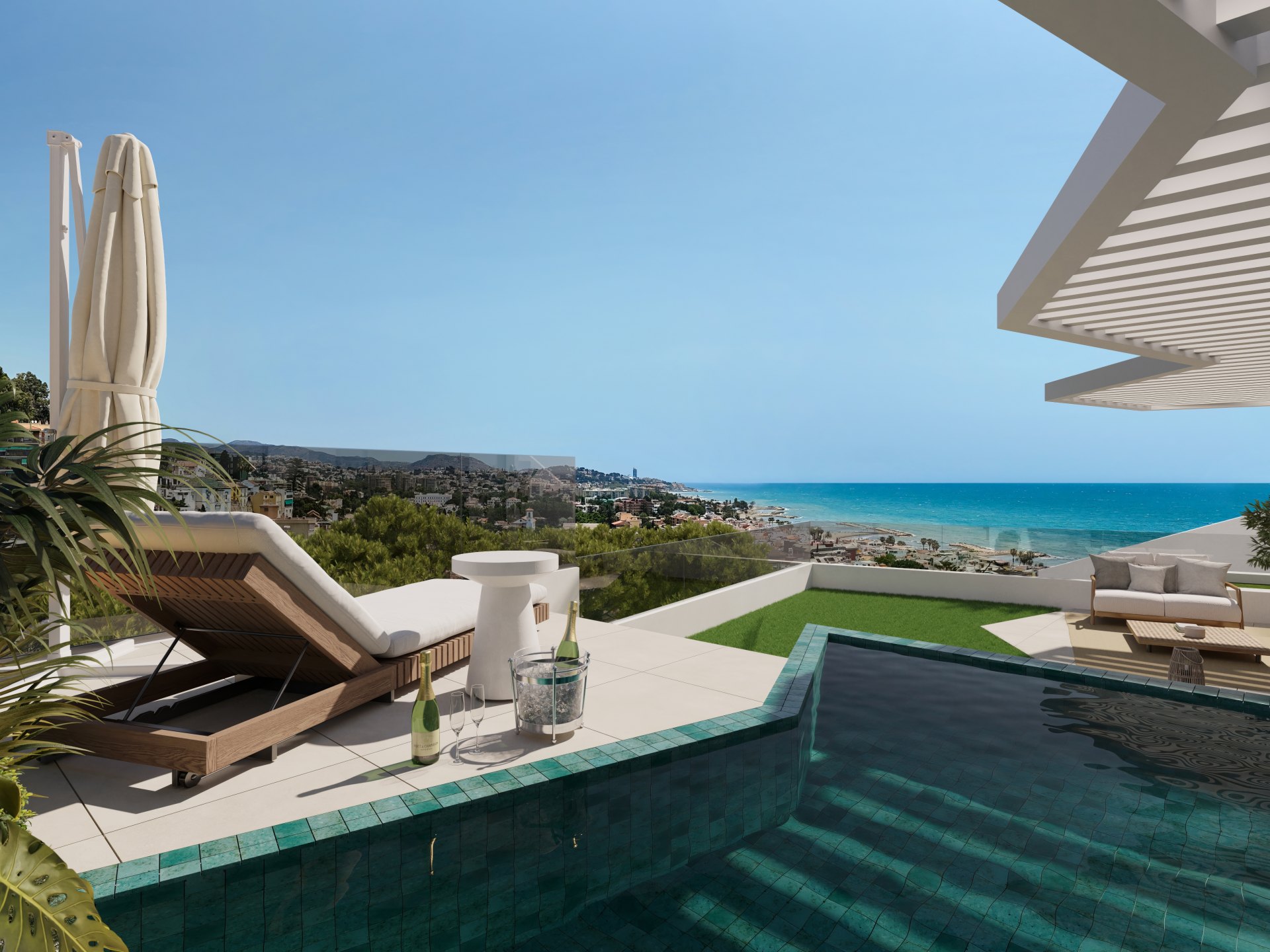 Lujo contemporáneo en planta baja con piscina y jardín privados y vistas al mar, Málaga Este