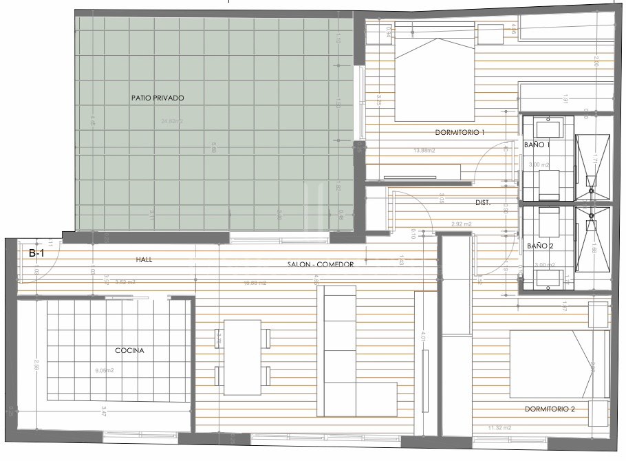 Galaxia 31 - 2 dormitorios · Planta baja · Patio privado