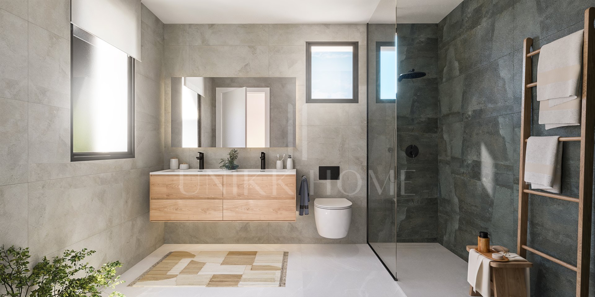 Casa pareada de obra nueva con jardín privado en urbanización con piscina en Estepona Golf