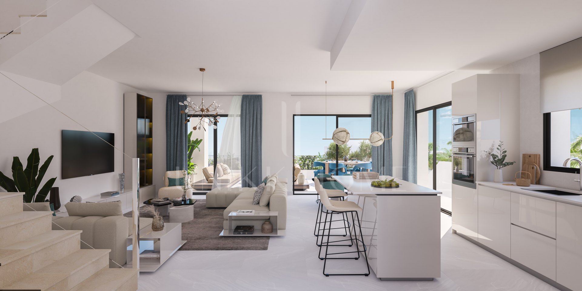 Casa pareada de obra nueva con jardín privado en urbanización con piscina en Estepona Golf