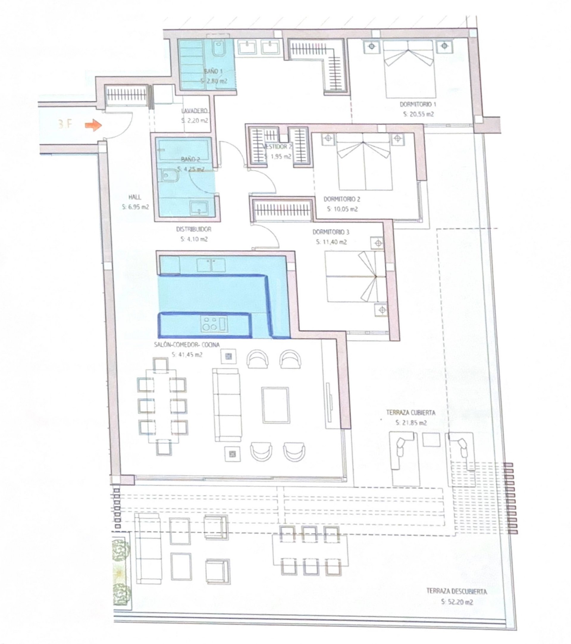 Apartamento moderno de 3 dormitorios con terraza y gimnasio – Las Mesas
