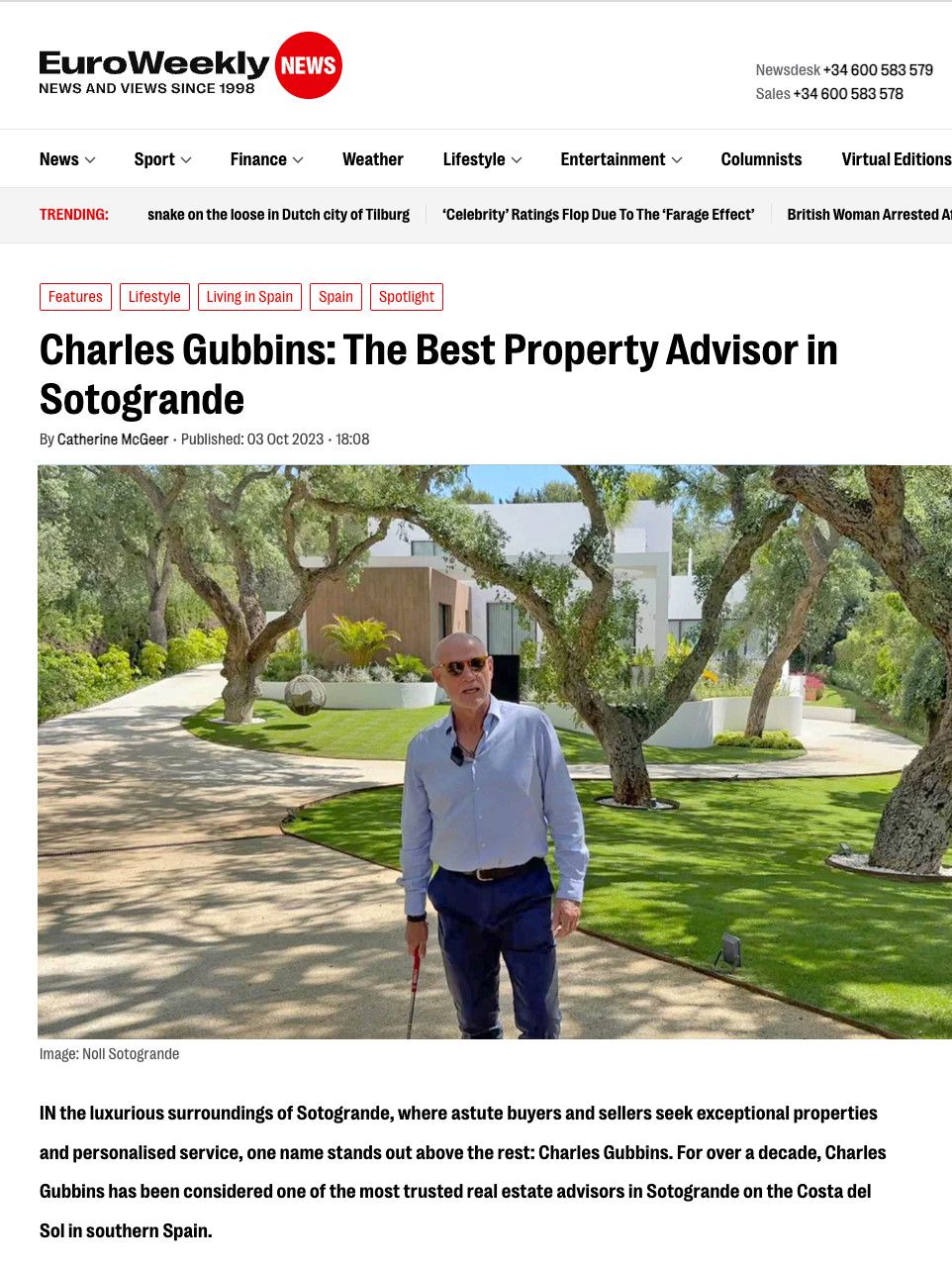 Euro Weekly News - Charles Gubbins the best real estate agent in Sotogrande near Marbella