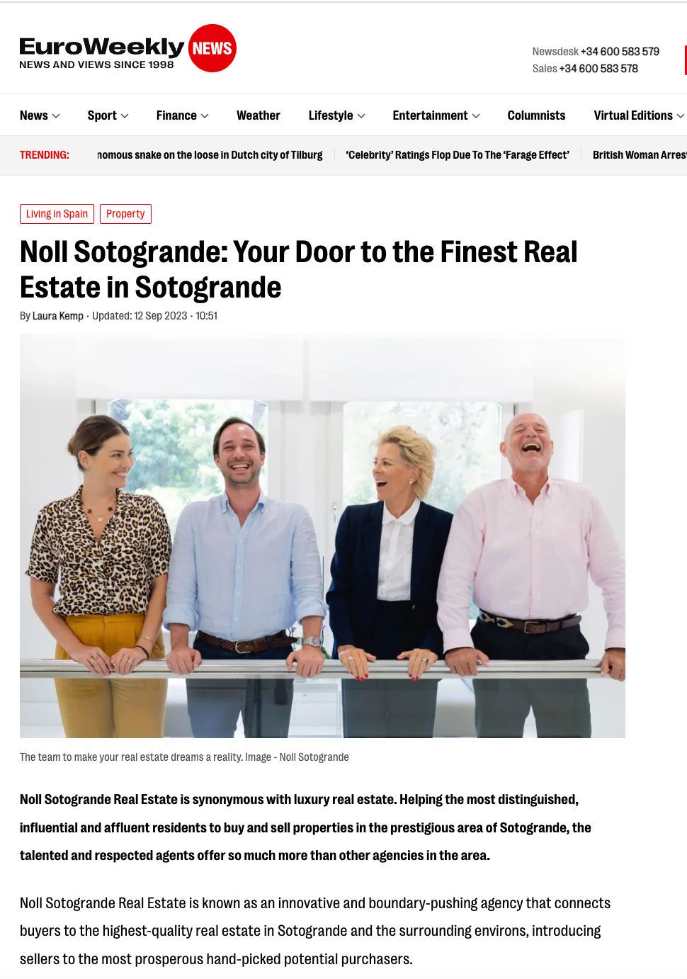 Euro Weekly News - Noll Sotogrande the best real estate agent in Sotogrande near Marbella