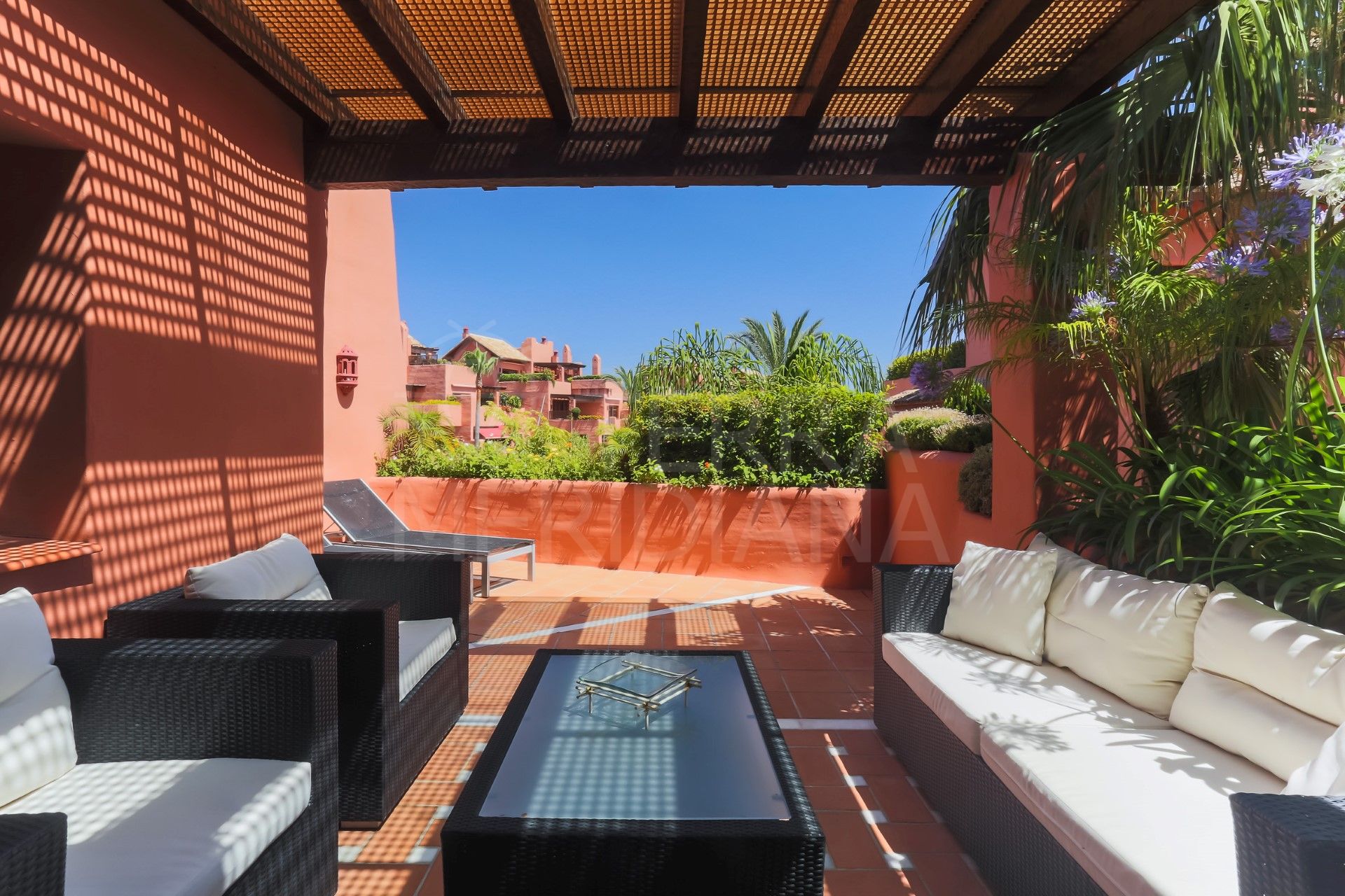 Luxury duplex penthouse for sale in frontline beach complex of Torre Bermeja, Estepona