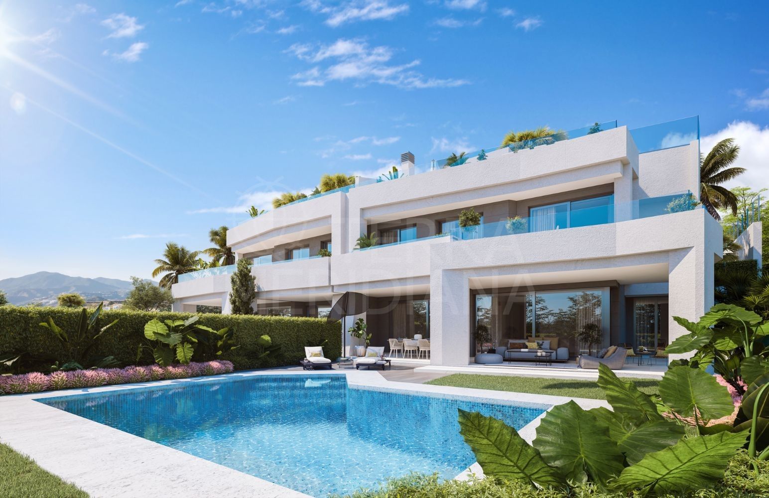 Off-plan semi-detached luxury townhouse with private pool for sale in Soul Marbella, Santa Clara