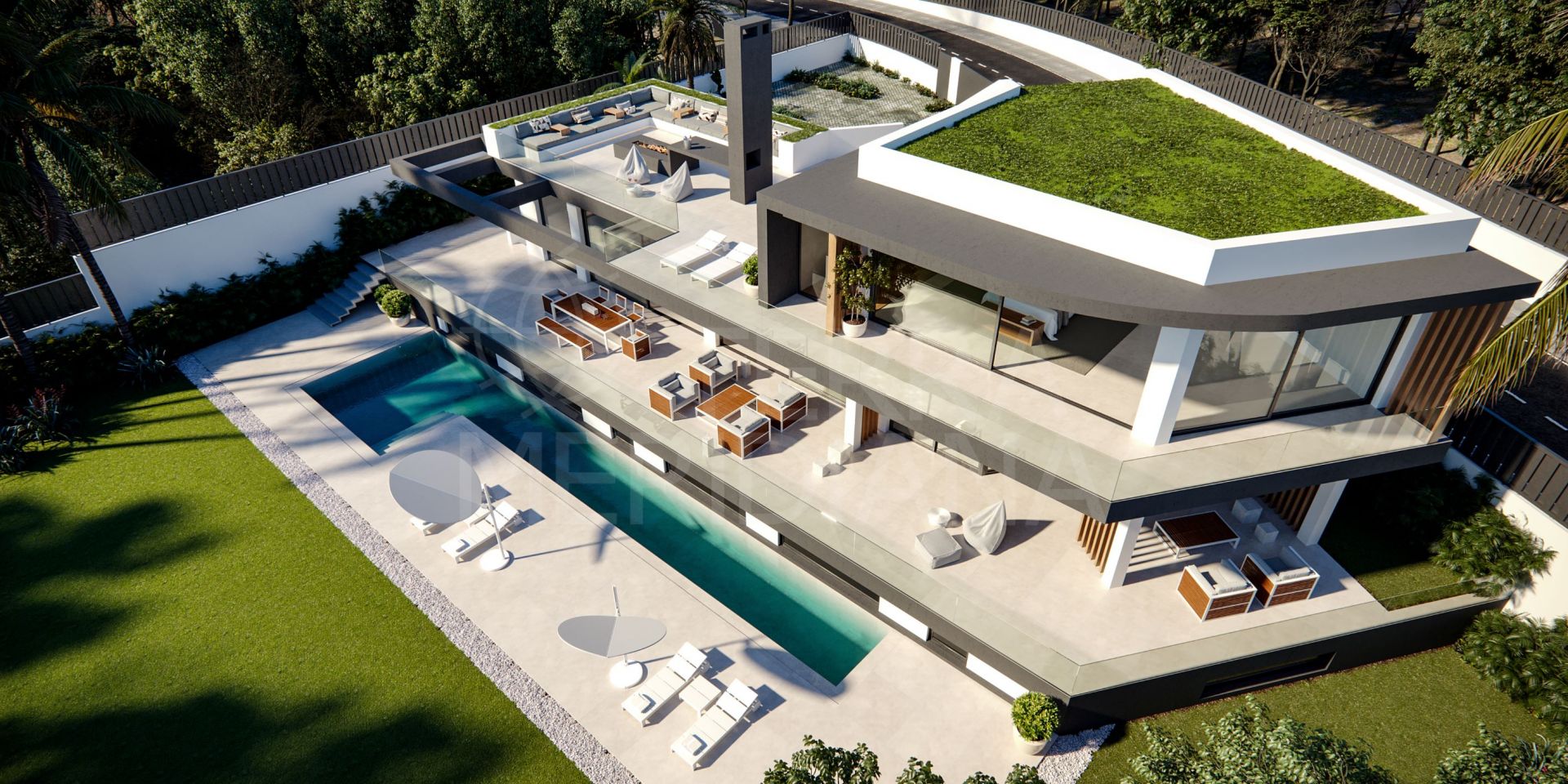 Proyecto sobre plano de una villa de lujo con vistas al mar en venta en Las Lomas del Marbella Club, Marbella Golden Mile