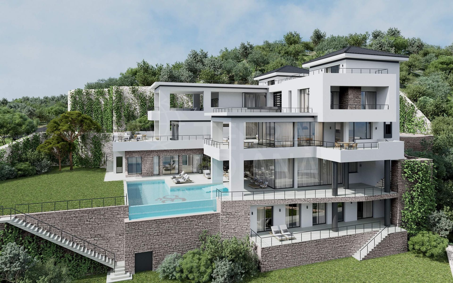 Villa de nueva construcción con vistas cinematográficas a la costa en venta en La Reserva de Alcuzcuz, Benahavis