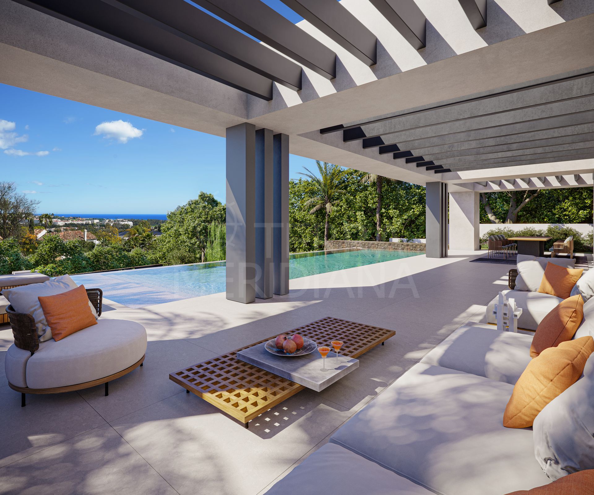 Villa d'architecture nouvelle avec vue sur la mer et les montagnes à vendre à La Quinta, Benahavis