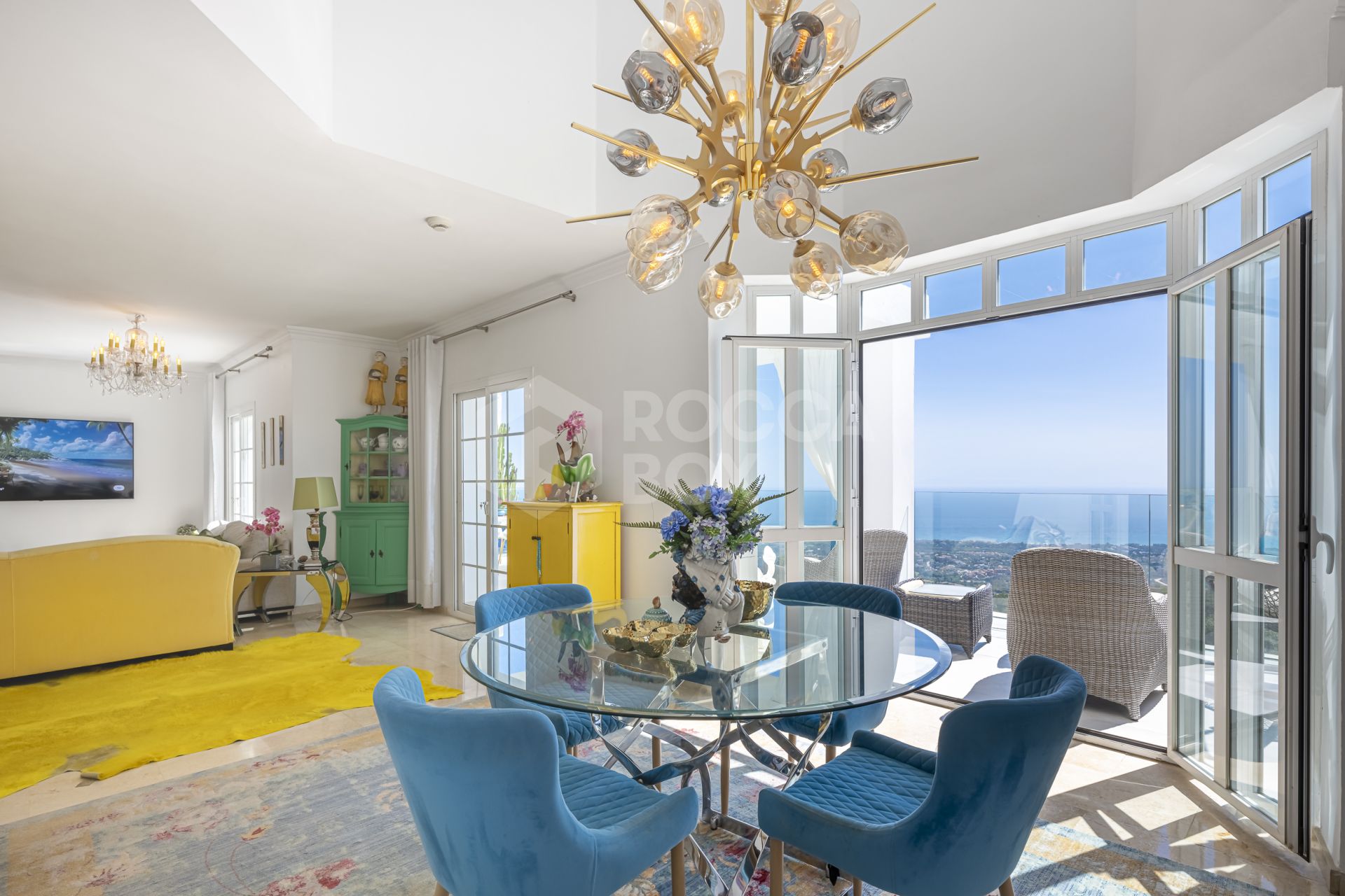 Spacious Hilltop Townhouse with 180º Sea Views for Sale in La Mairena, Marbella East