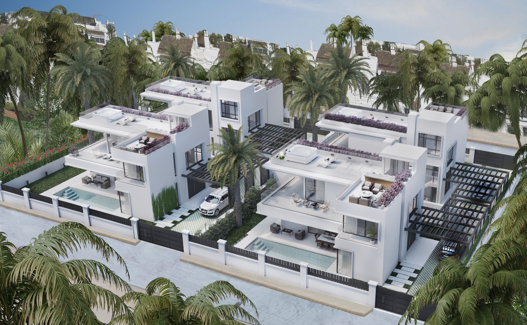 Marvellous new modern villas for sale are located in one of the most luxurious residential areas in Marbella Golden Mile