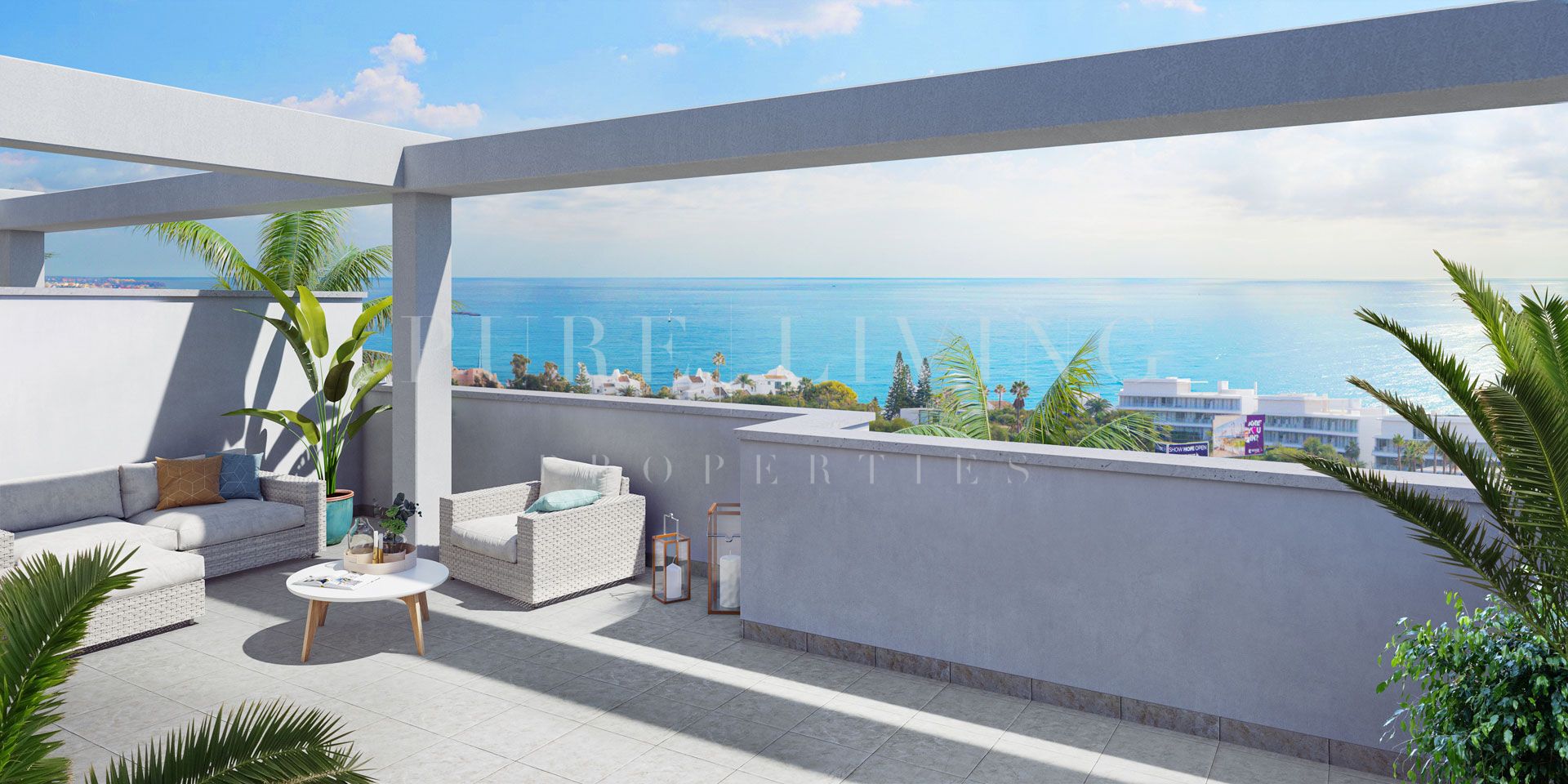 Aan het strand gelegen modern appartement met drie slaapkamers en uitzicht op zee in Estepona