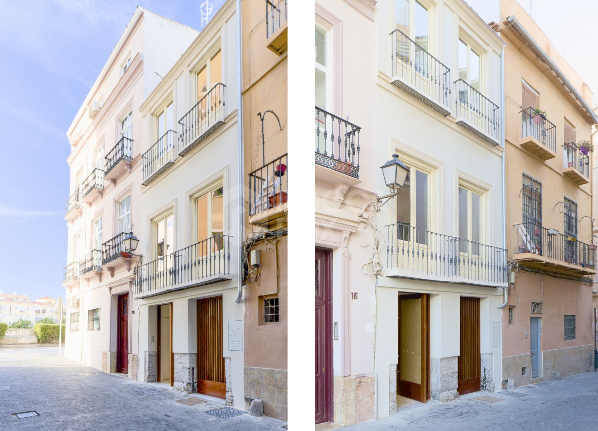 Luxury ground floor apartment in historic building with 2 private patios on a quiet street in the historical quarters of Malaga City.