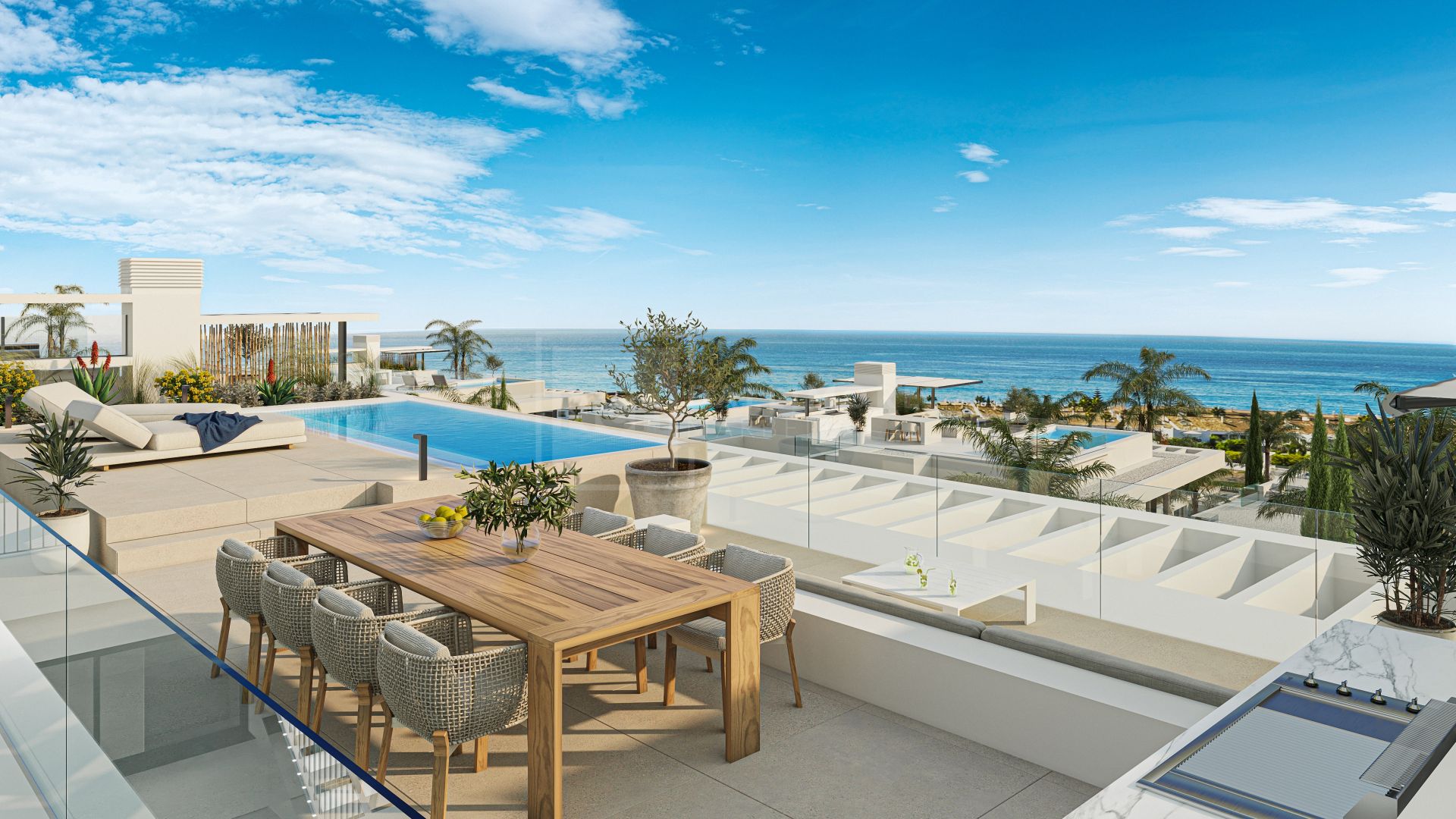 STUNNING BRAND NEW 3-BEDROOM CONTEMPORARY APARTMENT WITH SEA VIEWS EAST OF MARBELLA