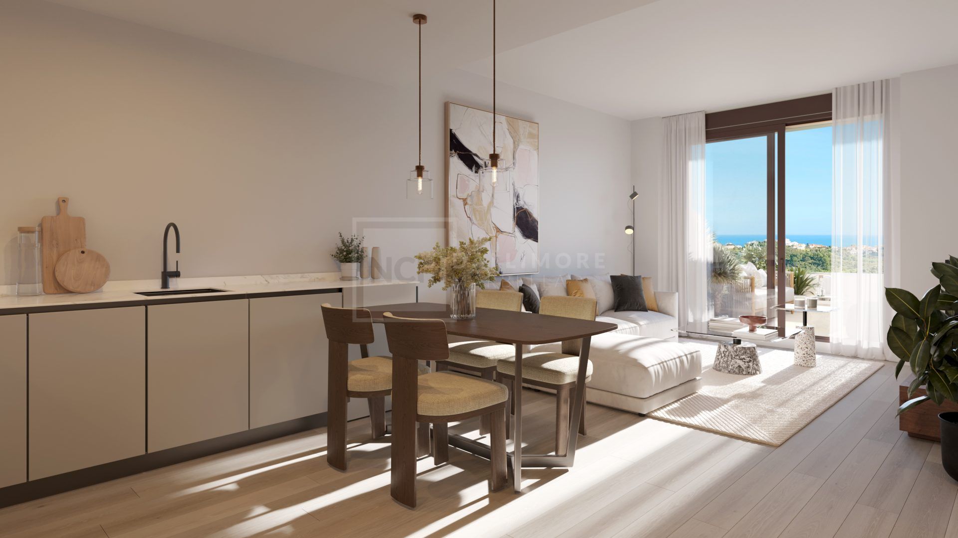 Luminoso apartamento de 2 dormitorios con vistas abiertas al mar y elegantes interiores