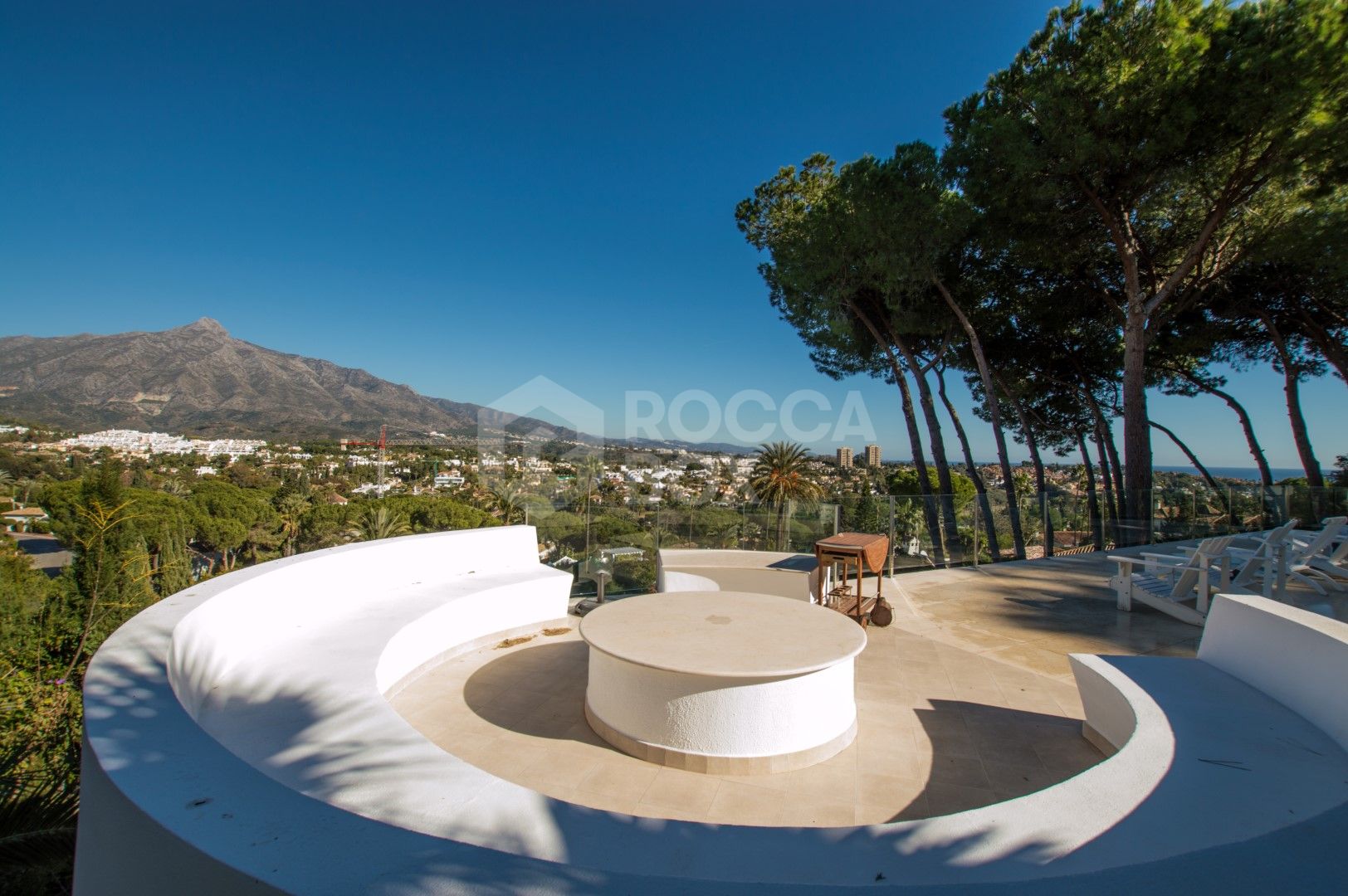 Luxury contemporary villa with spectacular sea and mountain views for short-term rent in Nueva Andalucia, Costa del Sol