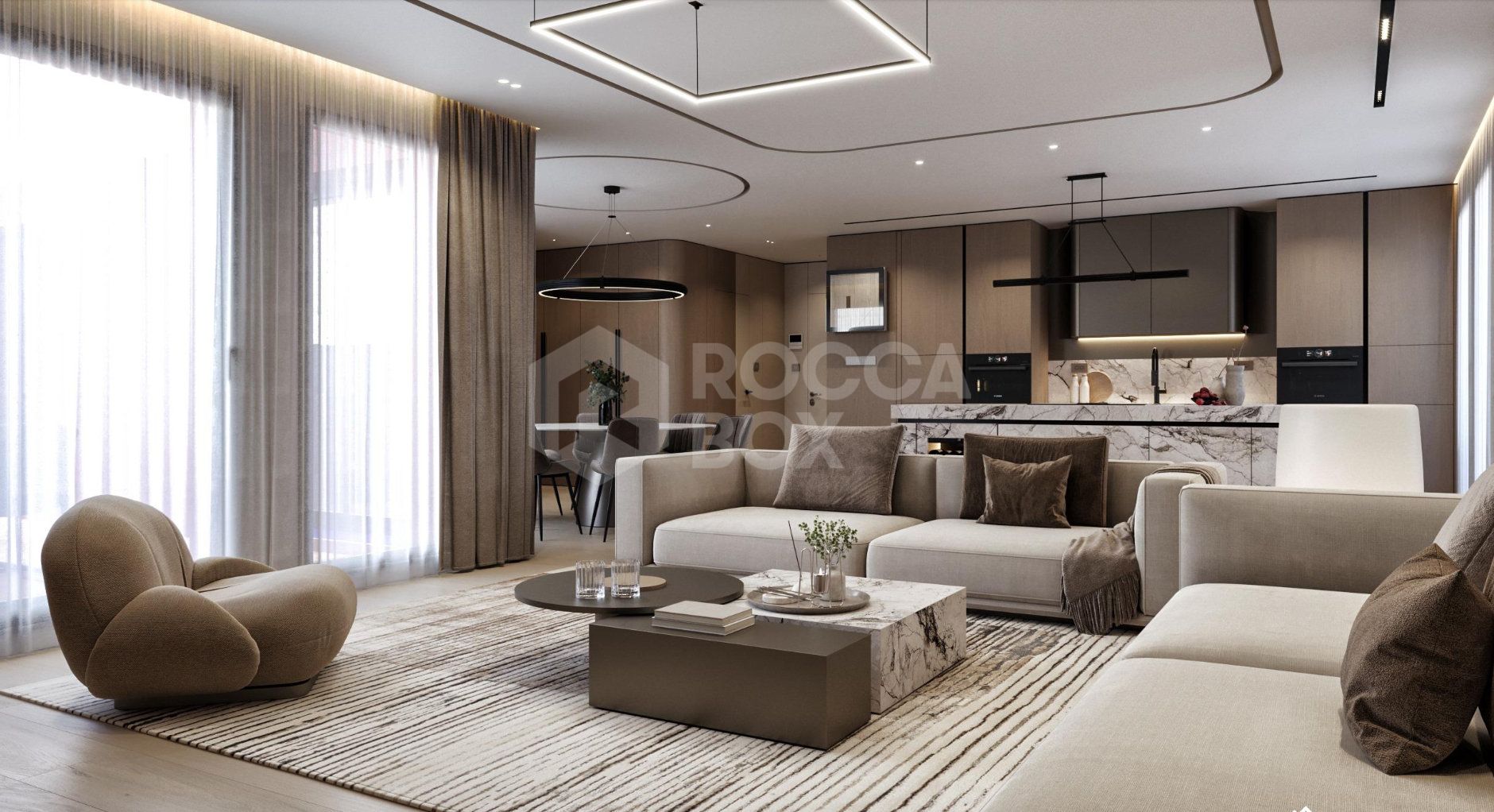 Elegant 3-bedroom residence near Marbella with 270° sea views, two terraces, jacuzzi, and premium smart home features.