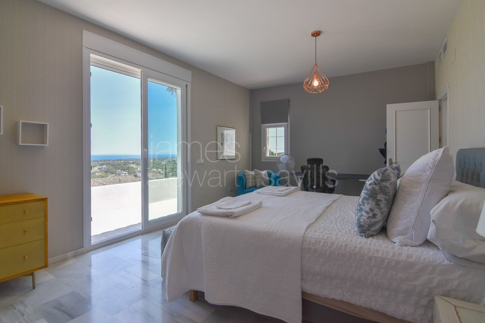 Truly stunning 120º panoramic golf and sea views from all floors