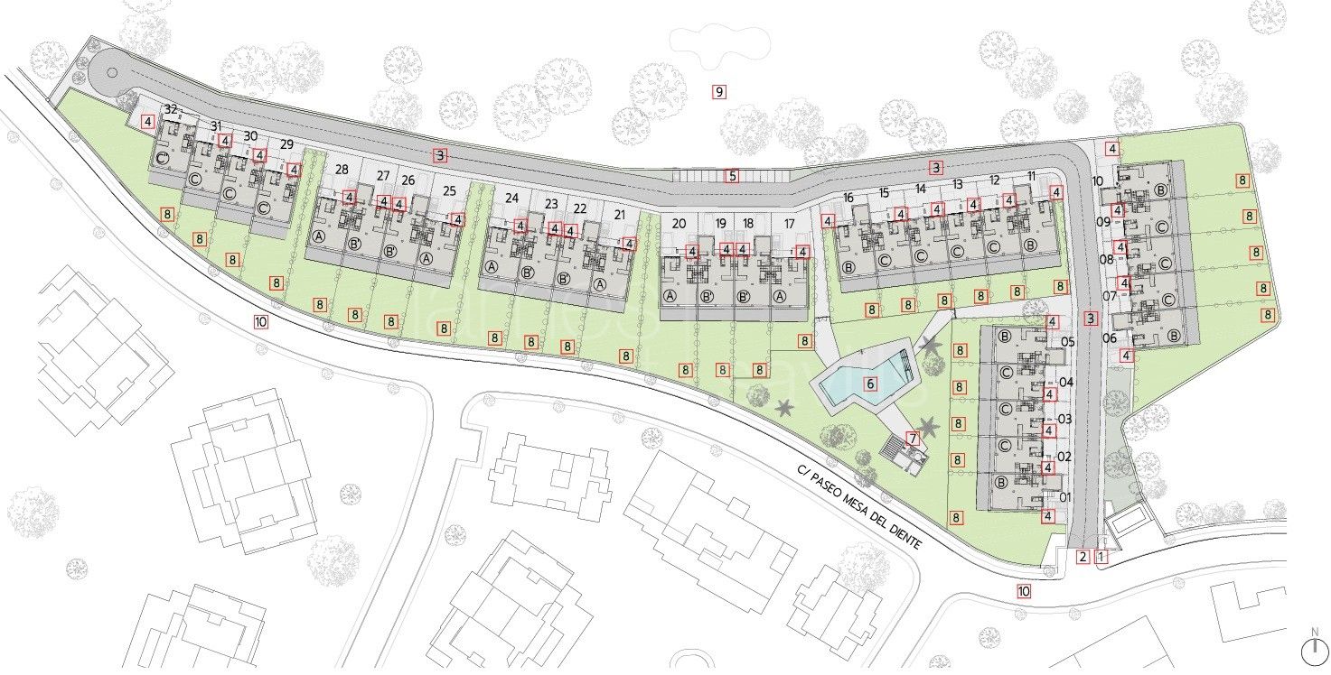 Frontline golf townhouses under construction with basement and garden