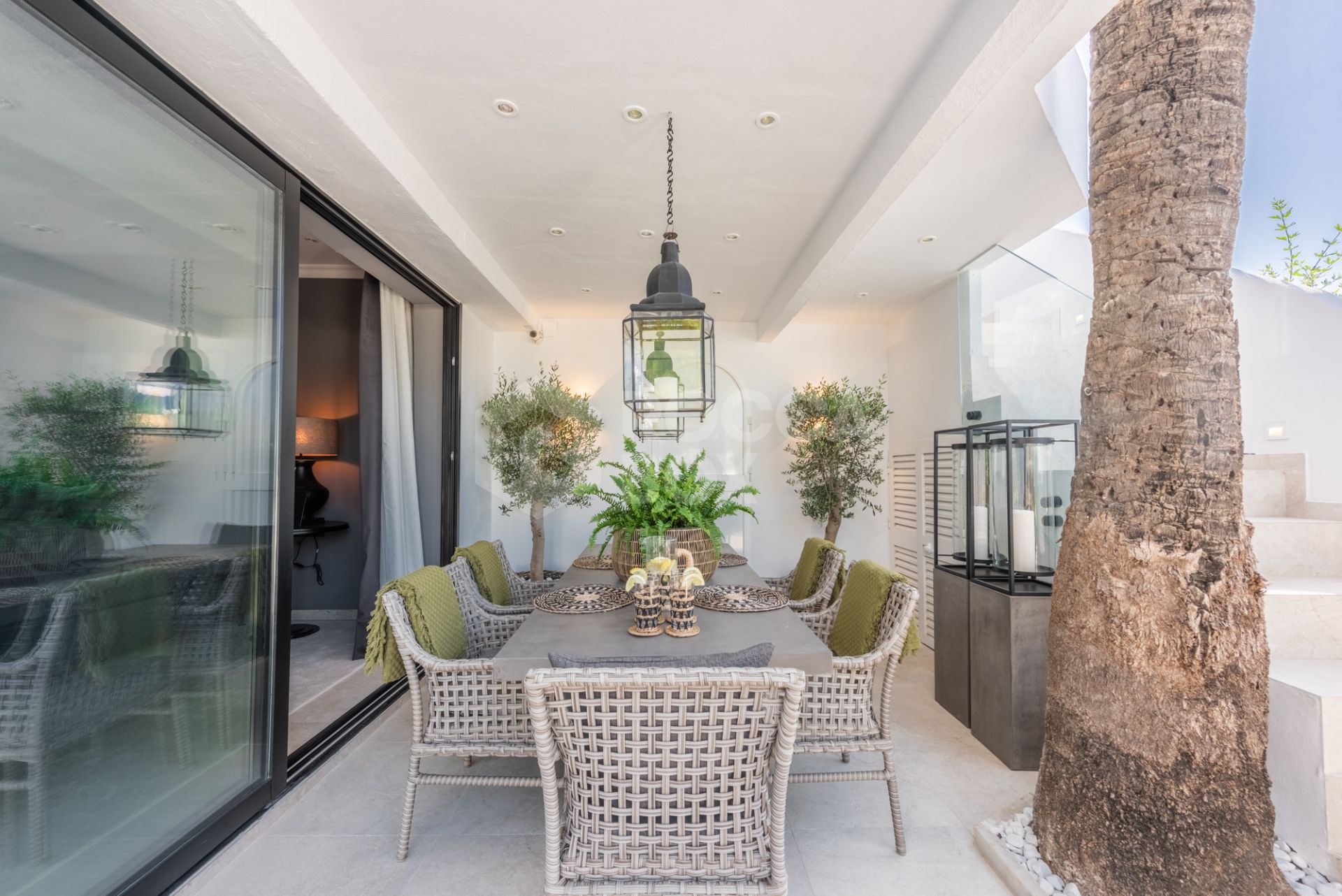 Scandi-style design bungalow in the beachfront Oasis Club on Marbella's Golden Mile.