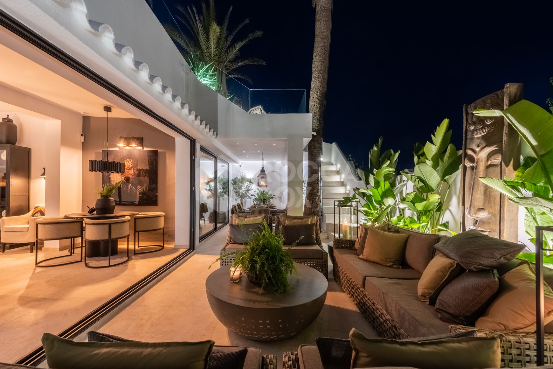 Scandi-style design bungalow in the beachfront Oasis Club on Marbella's Golden Mile.