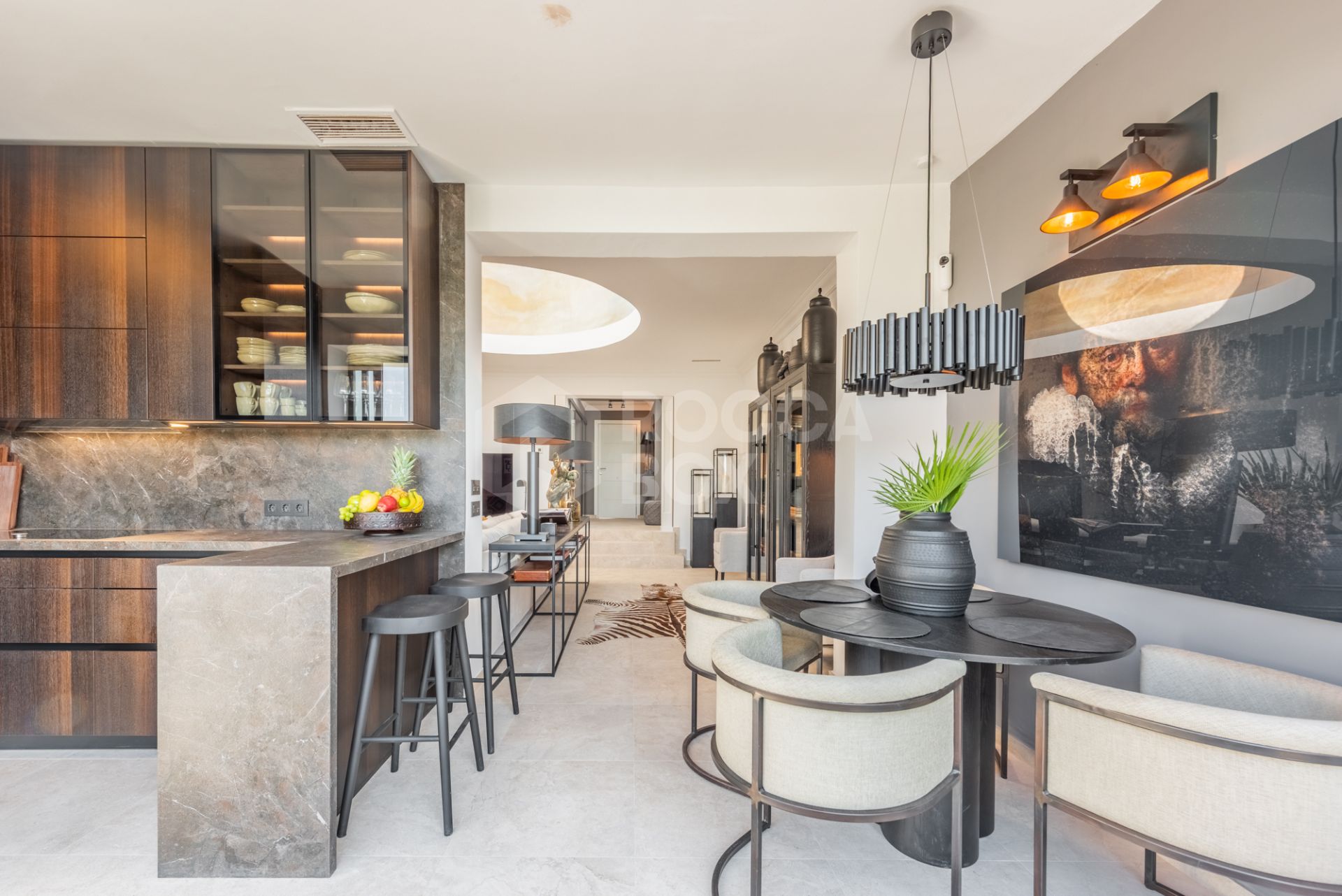 Scandi-style design bungalow in the beachfront Oasis Club on Marbella's Golden Mile.