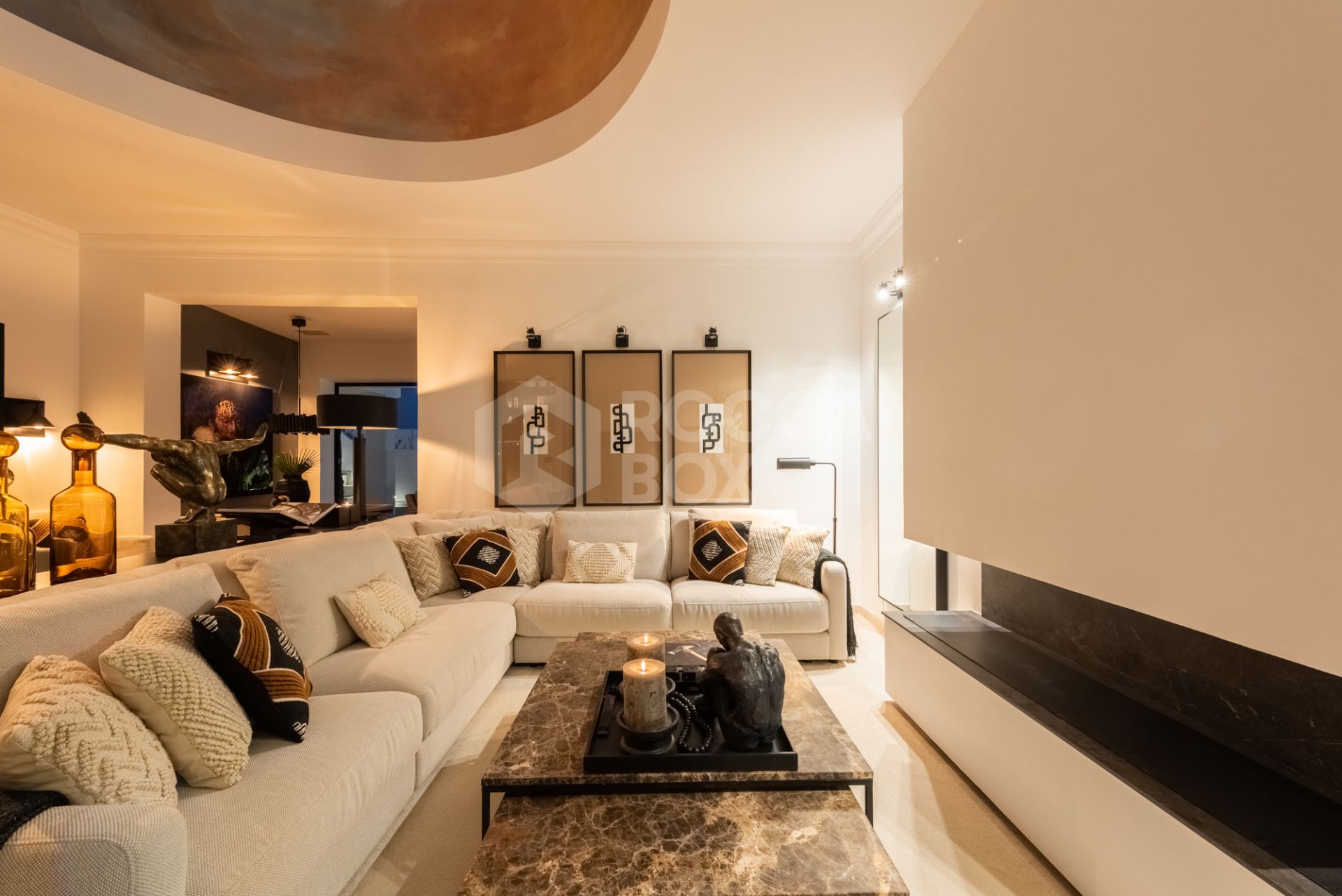 Scandi-style design bungalow in the beachfront Oasis Club on Marbella's Golden Mile.