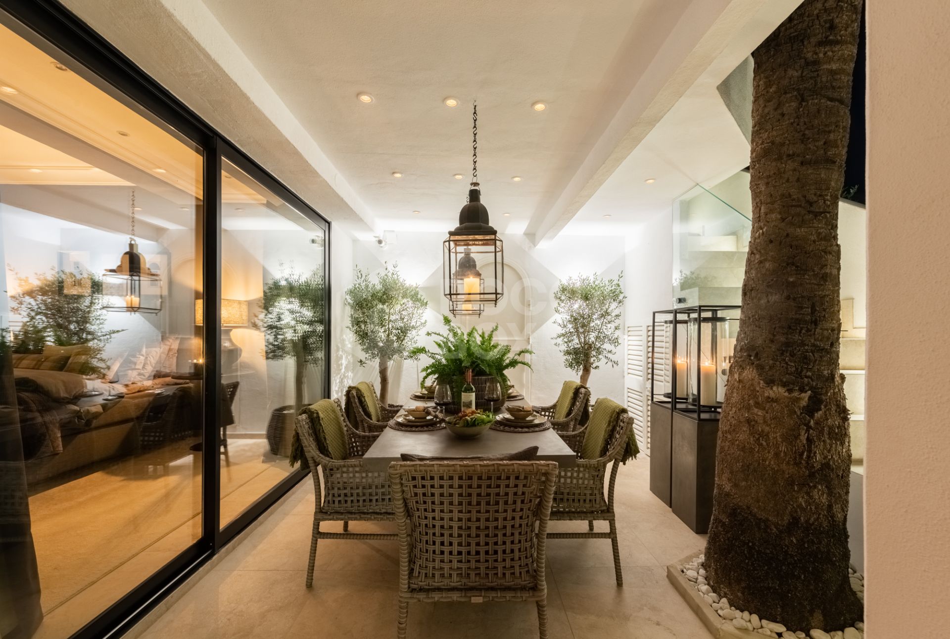 Scandi-style design bungalow in the beachfront Oasis Club on Marbella's Golden Mile.