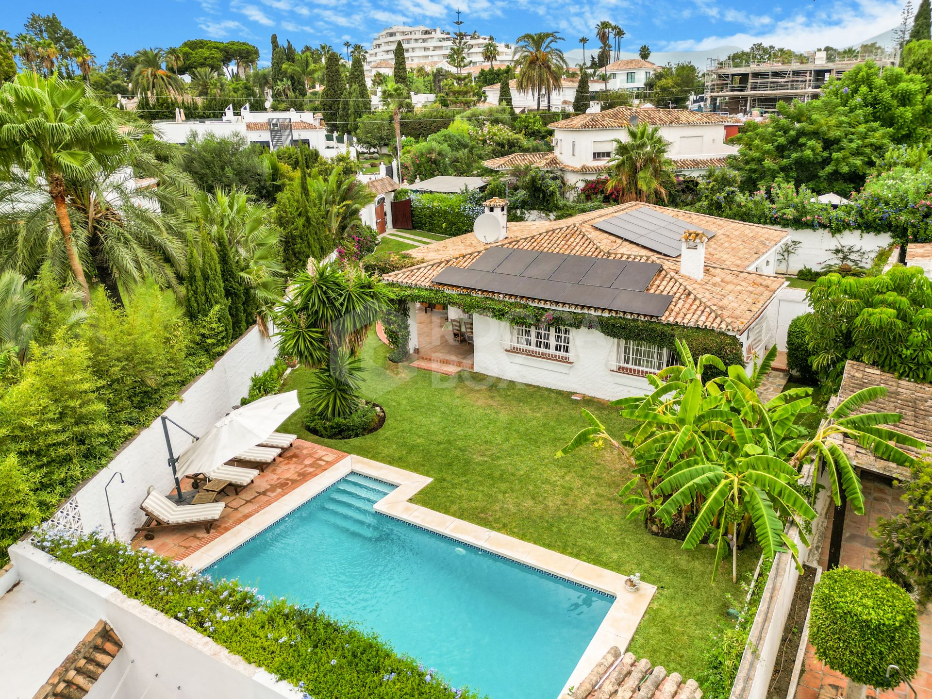 Charming four bedroom, southeast facing villa located in Guadalmina Alta with private pool and garden