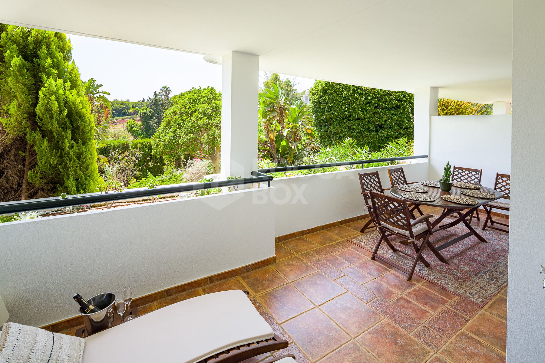 Stunning two bedroom south west facing elevated ground floor apartment in the heart of Marbella's Golden Mile