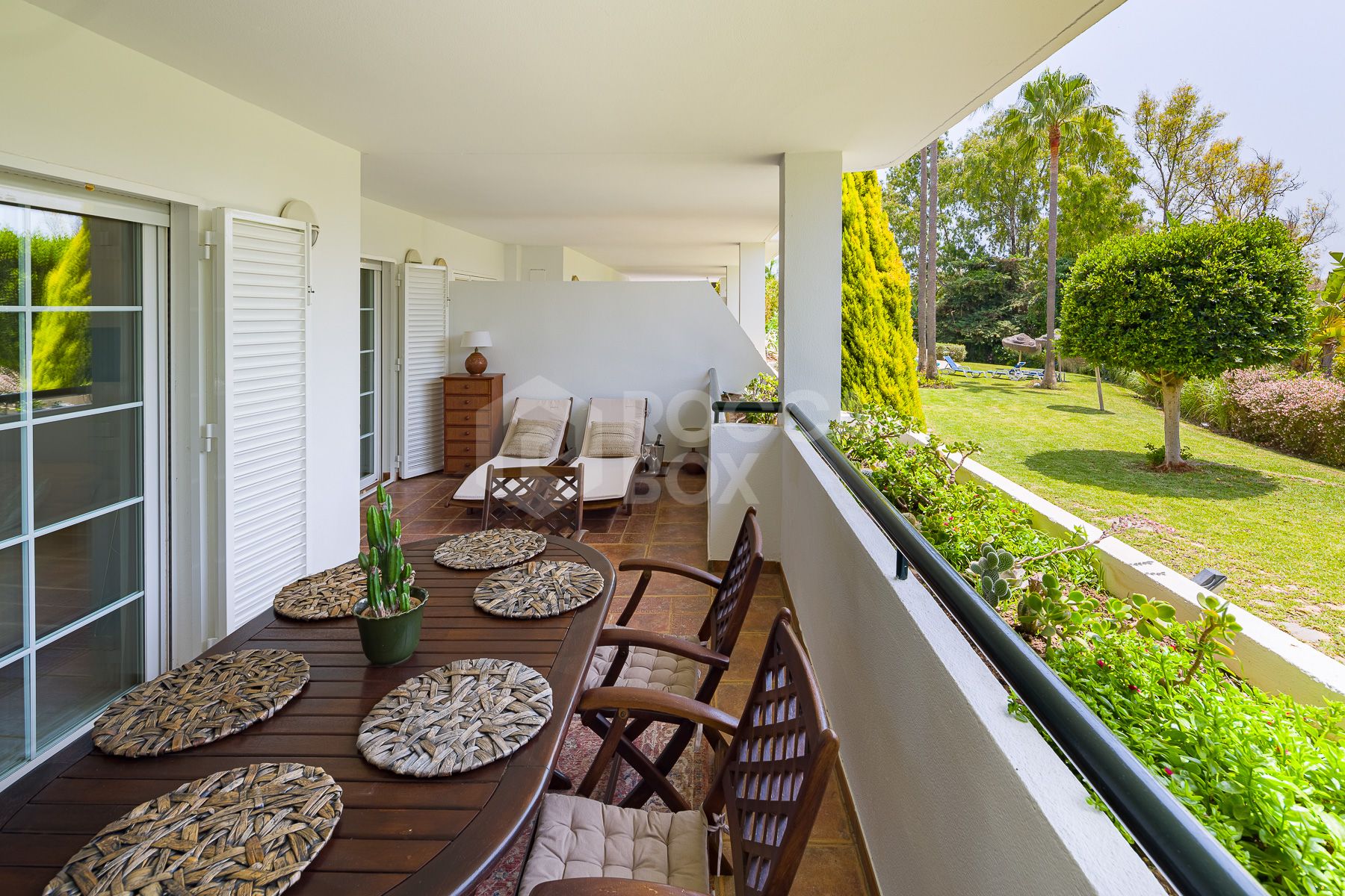 Stunning two bedroom south west facing elevated ground floor apartment in the heart of Marbella's Golden Mile