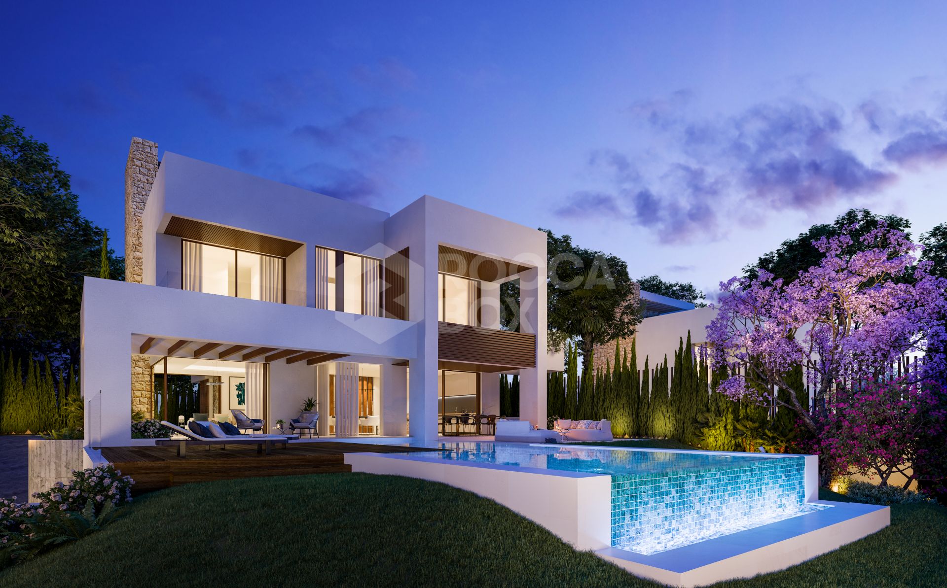 Modern four bedroom, south east facing villa of exceptional qualities is located in a gated community, consisting of only 15 villas, with 24 hour security guards and concierge services situated in a green oasis on the edge of the famous Golden Mile