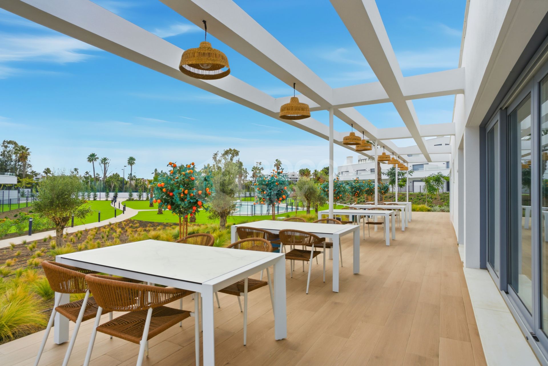 Stylish, southwest facing two bedroom apartment located in the sought-after gated community Acqua Gardens on the New Golden Mile, Estepona