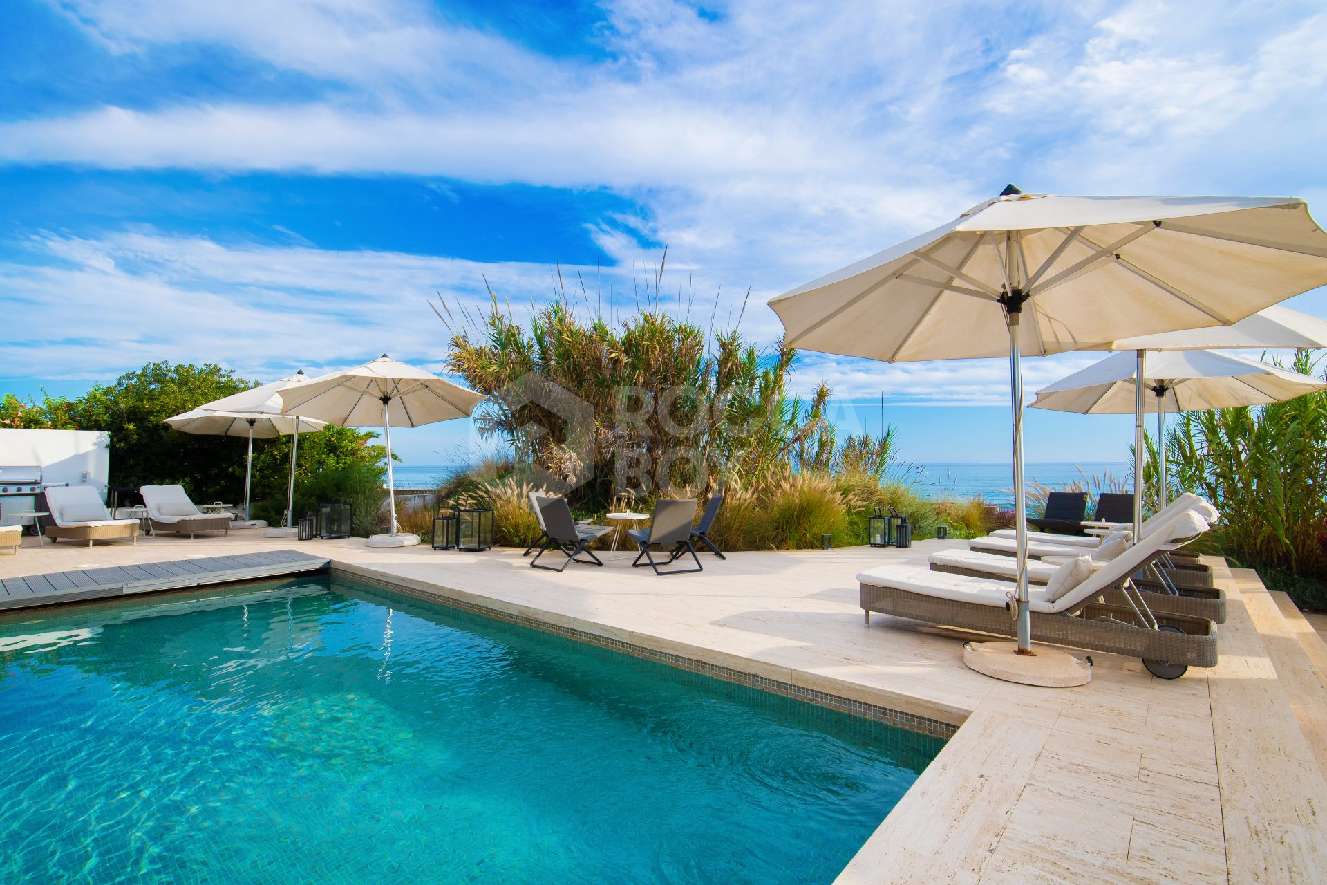 Spectacular South-East Facing Beachfront Villa with Direct Sea Access in Costabella, Marbella