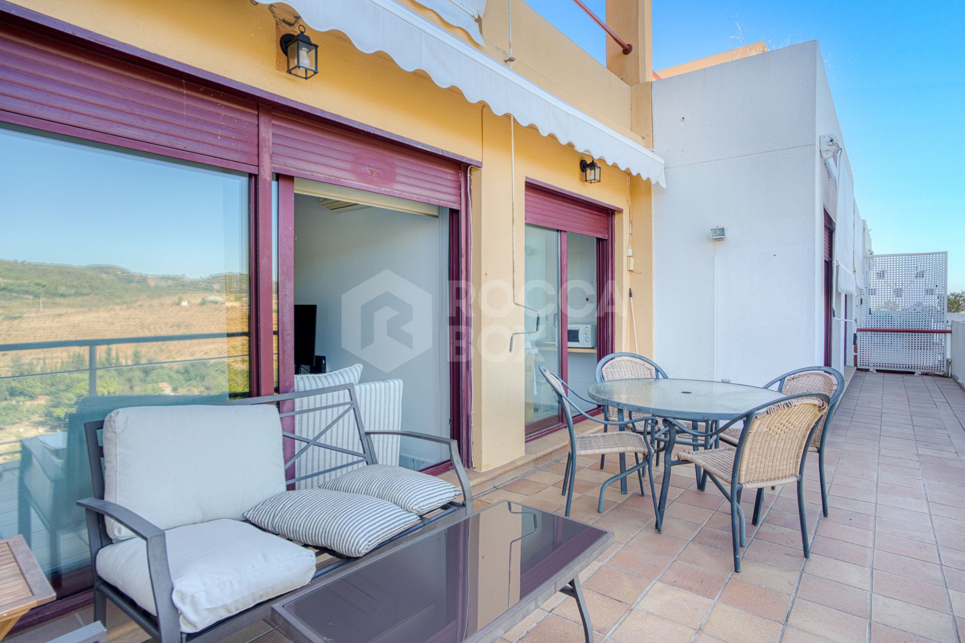Charming west facing, three bedroom duplex penthouse located in the gated community Parque Botanico, Estepona