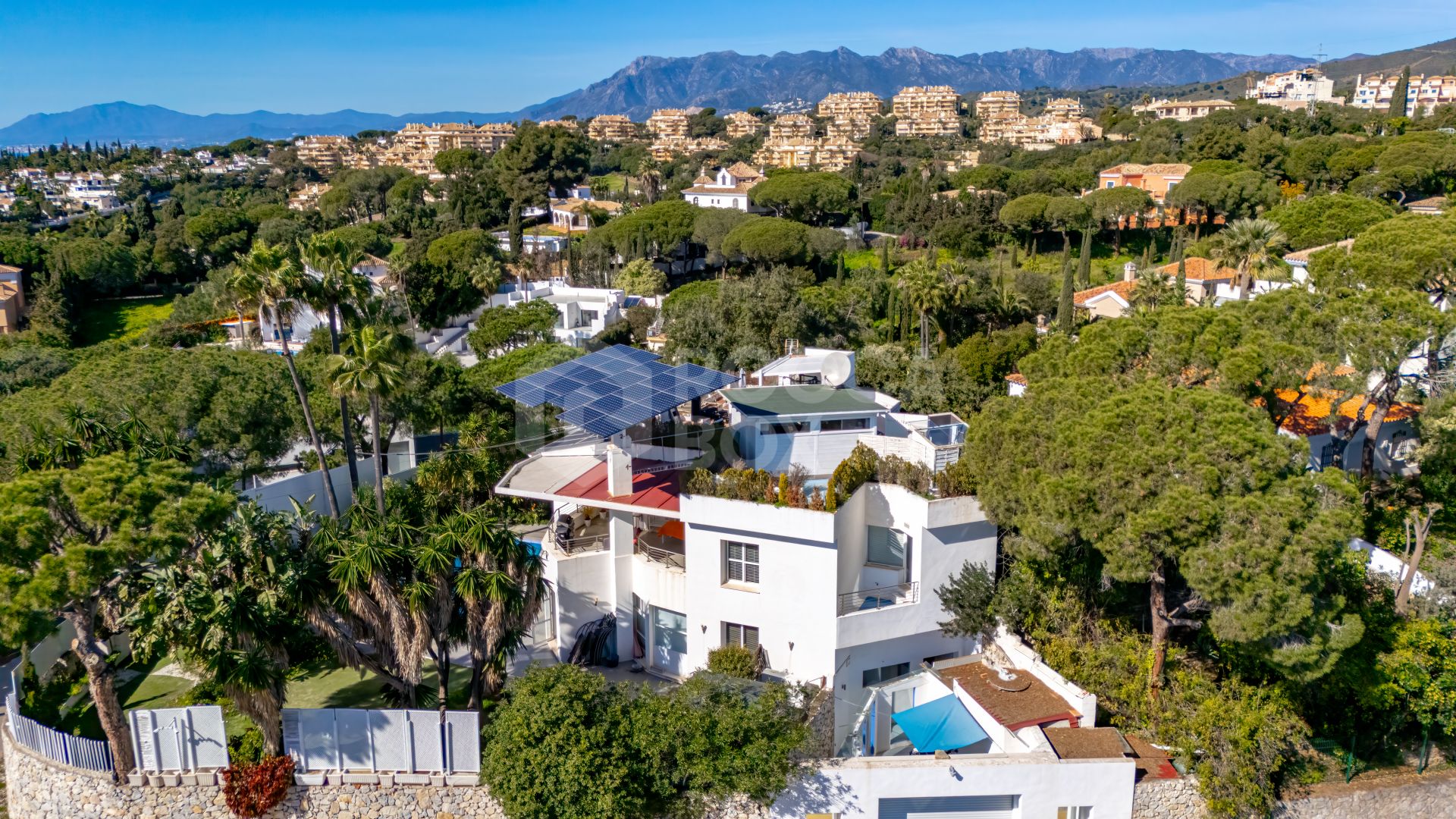 Unique eight bedroom south facing villa, in a tranquil area of Elviria, Marbella boasting sea views