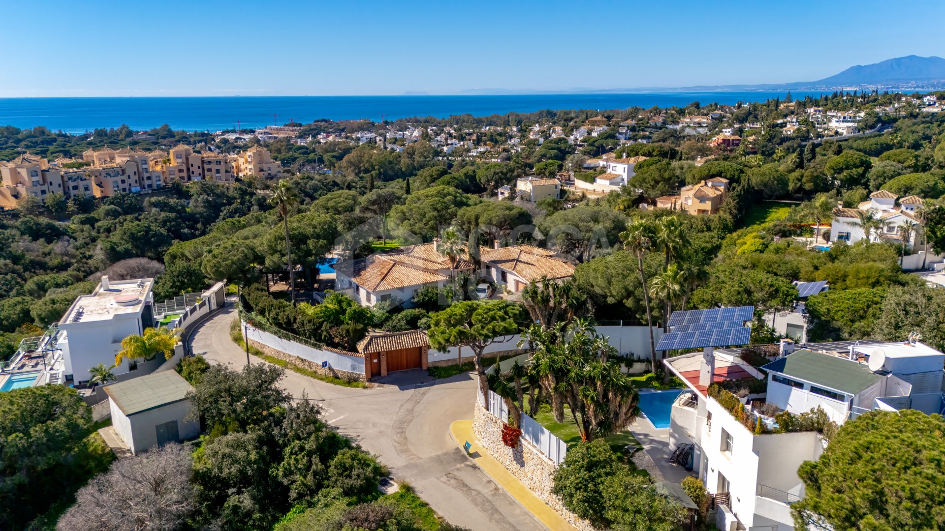 Unique eight bedroom south facing villa, in a tranquil area of Elviria, Marbella boasting sea views