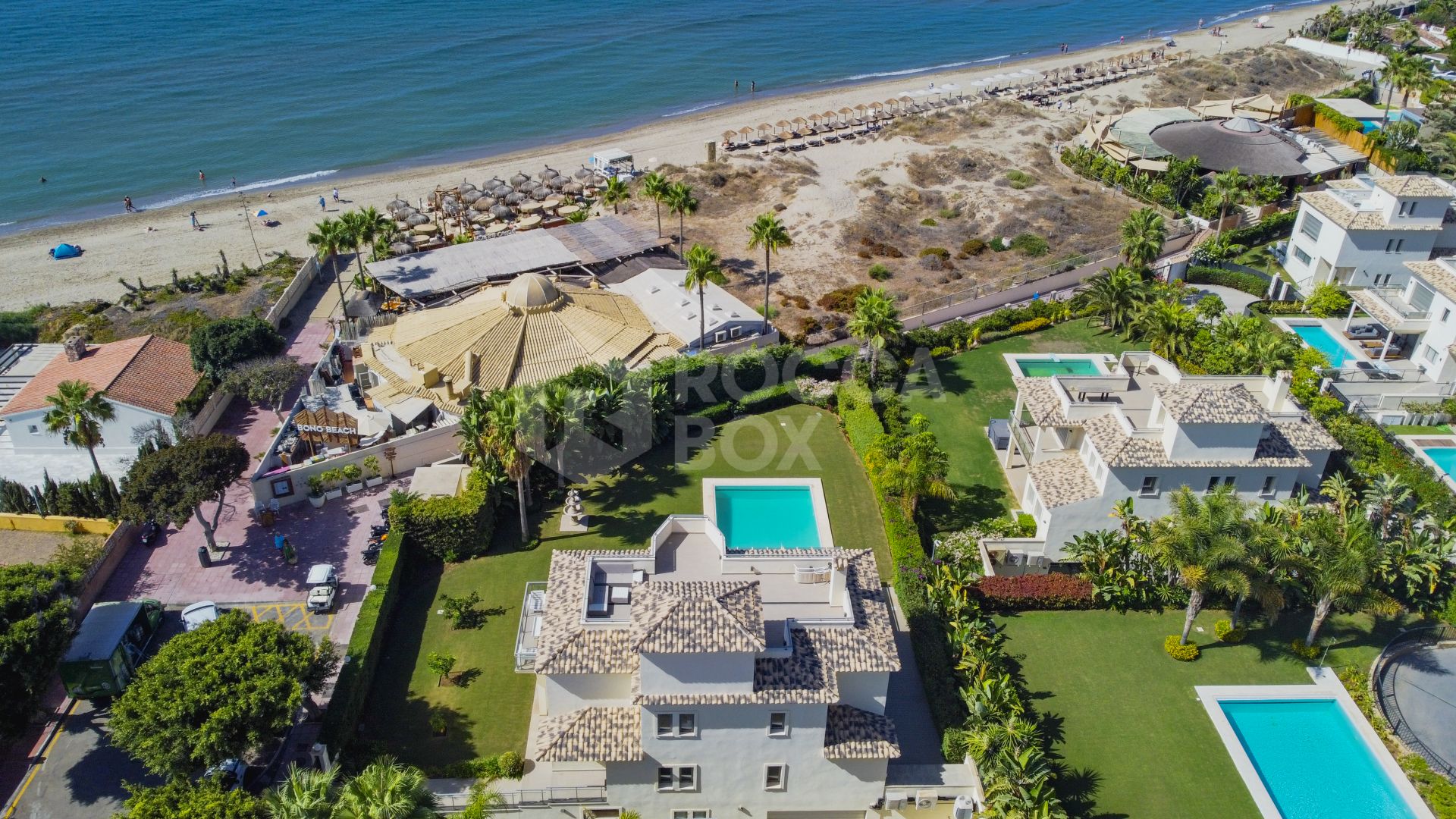 Immaculate five bedroom, south facing beachfront villa located in El Rosario, Marbella East with incredible sea views