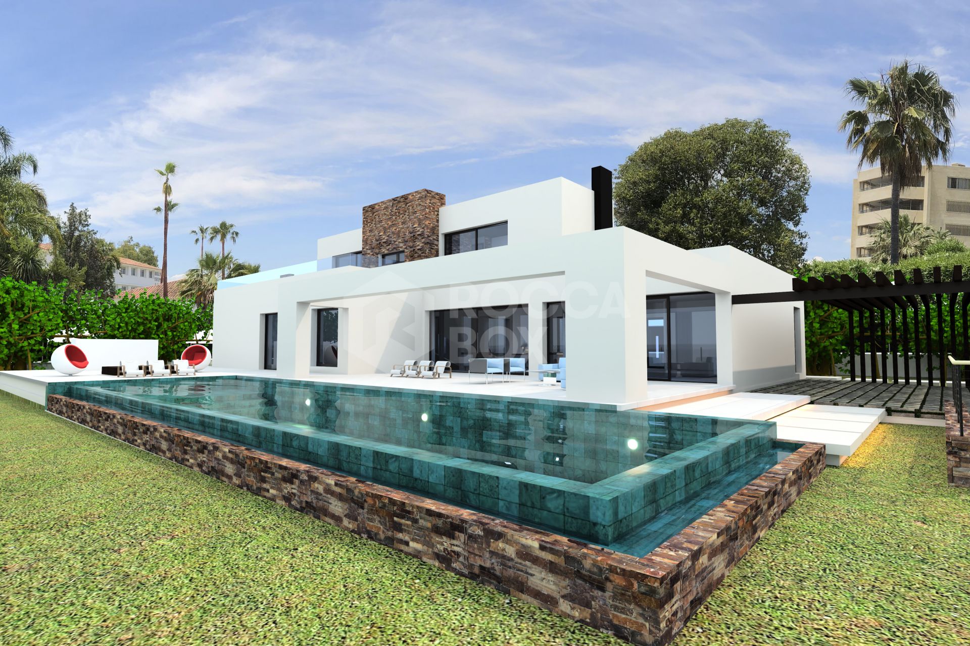 Villa Maya – a magnificent four-bedroom modern beachside villa, currently under construction on the cusp of Guadalmina Baja