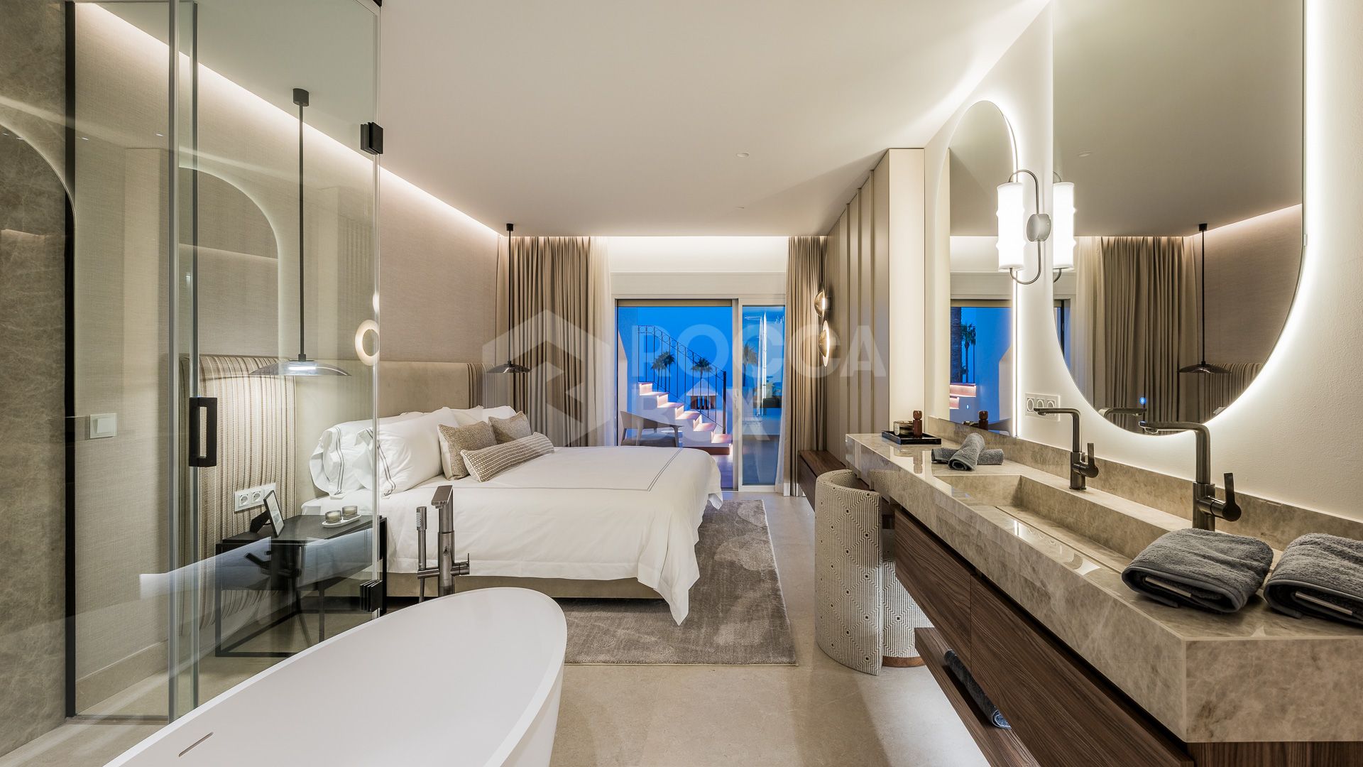 Beautifully renovated, south facing three bedroom penthouse located in prestigious beachfront community Bahia del Velerin, Estepona.