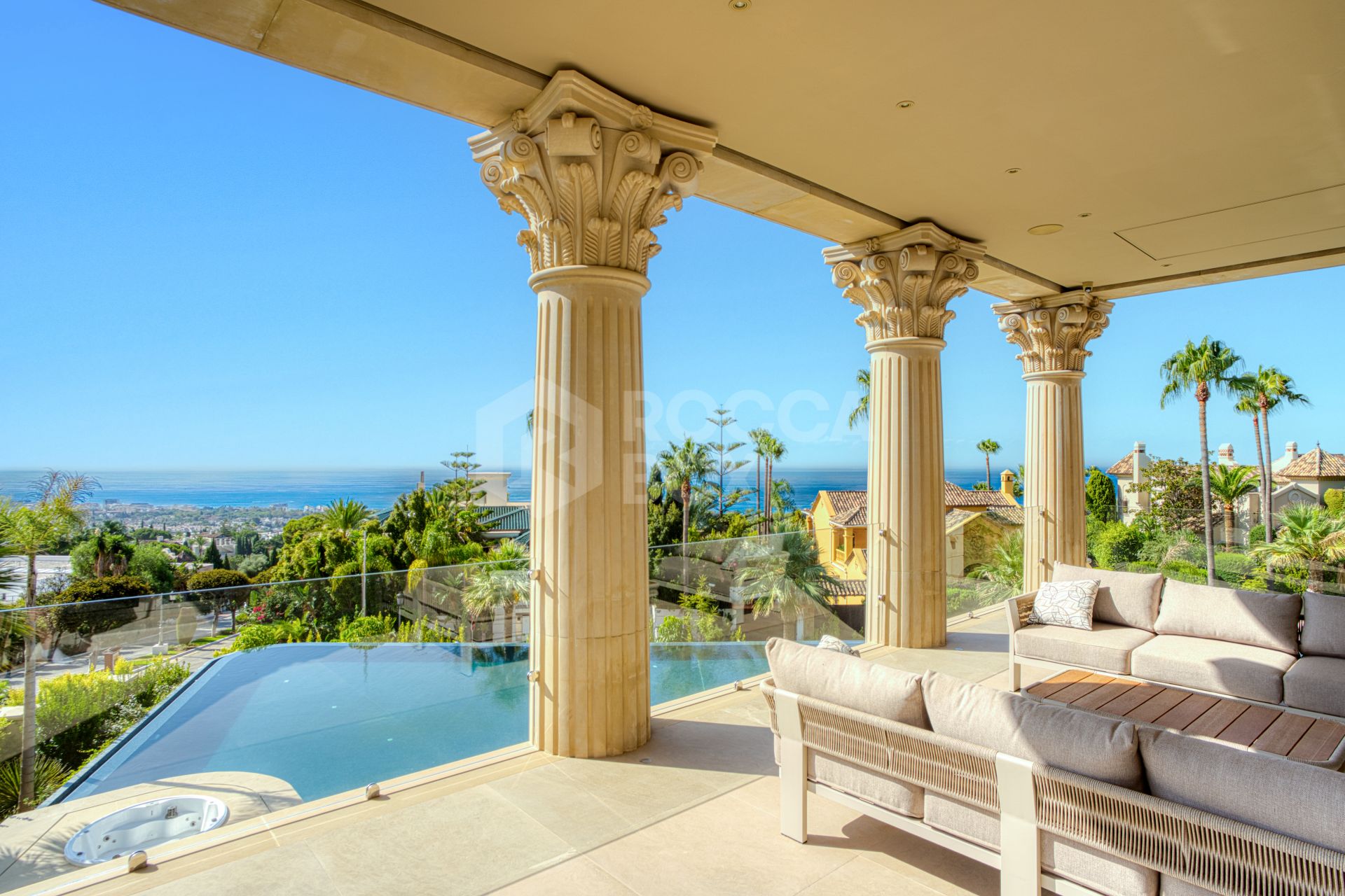 An architecturally unique, south-facing property located in the exclusive gated community of Sierra Blanca on Marbella’s prestigious Golden Mile