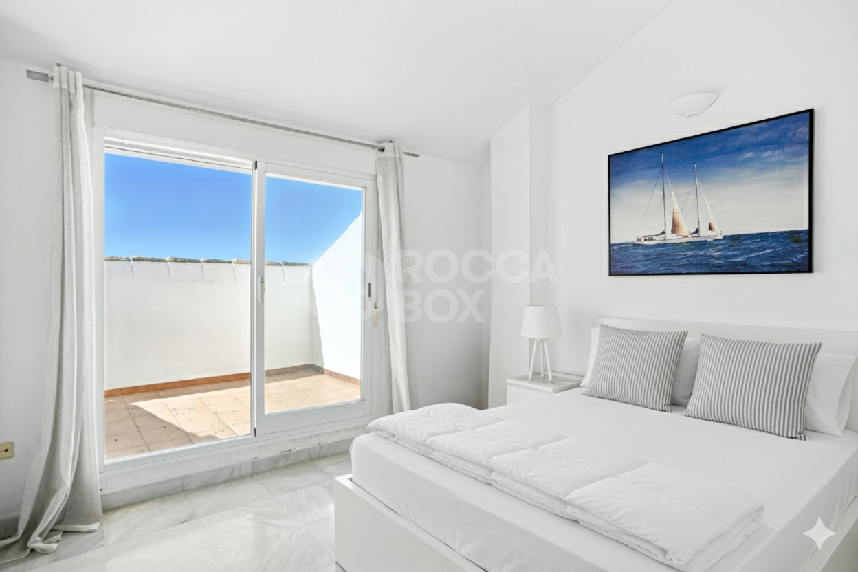 Three bedroom, south facing duplex penthouse with sea views, located in the sought-after community of Pinos de Nagüeles, on Marbella's Golden Mile