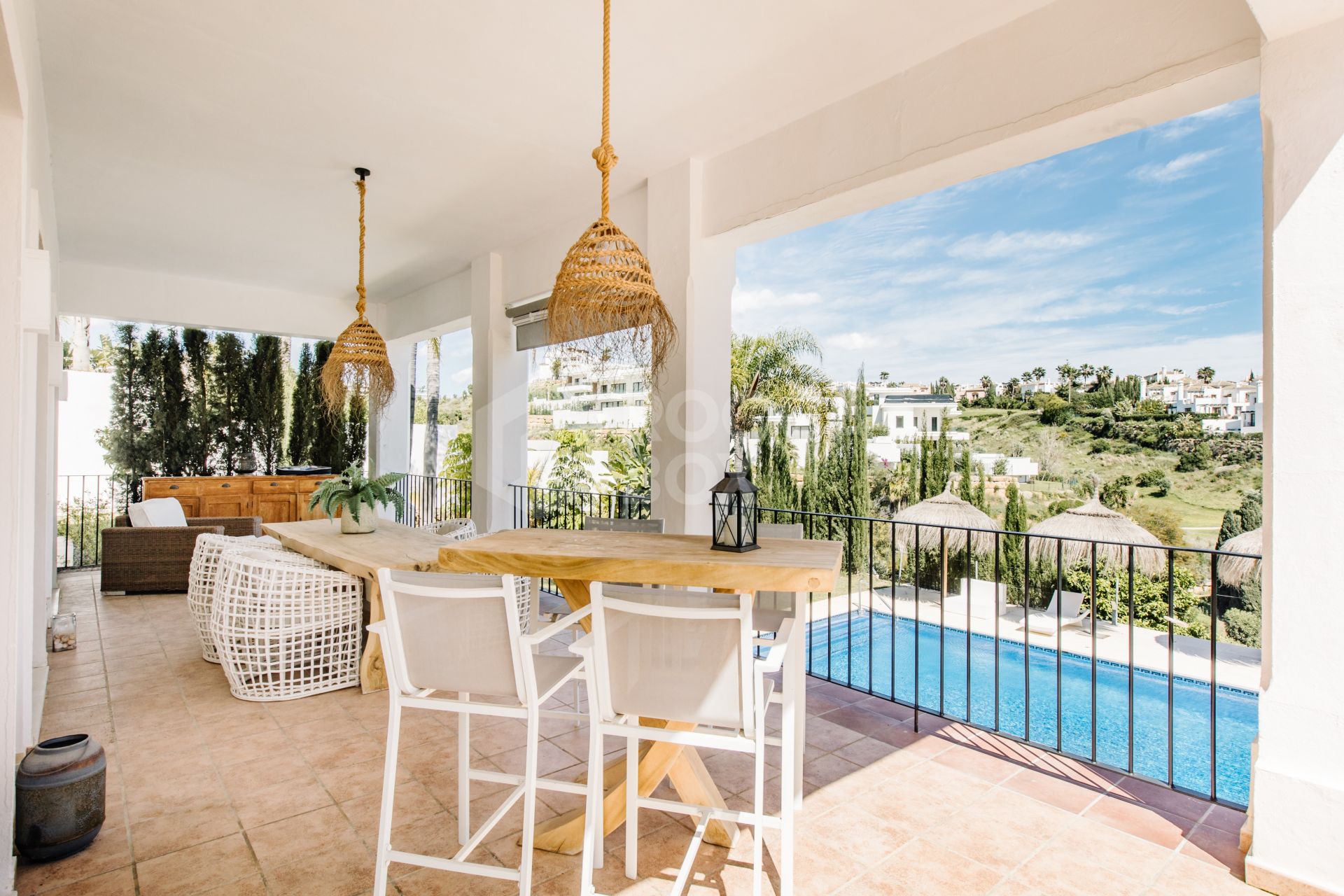 Elegant Andalusian-Style Villa Frontline to La Resina Golf with Heated Pool & Garden Oasis