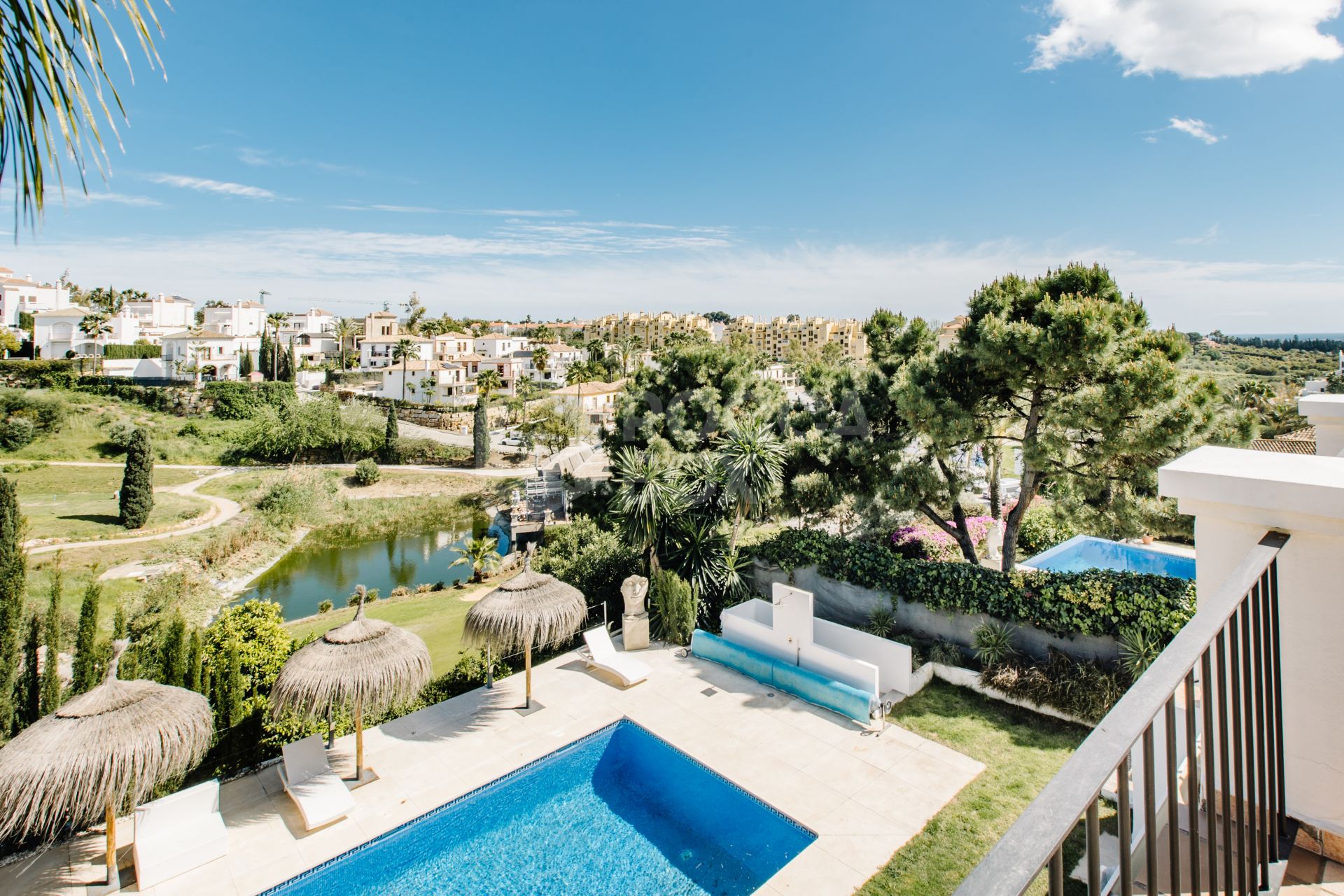 Elegant Andalusian-Style Villa Frontline to La Resina Golf with Heated Pool & Garden Oasis